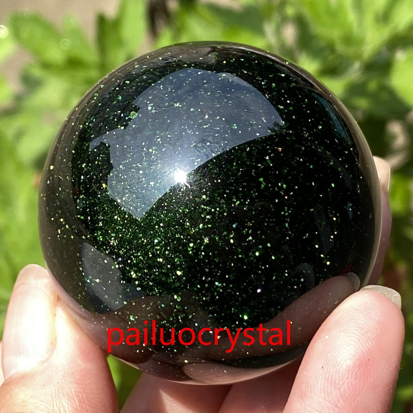 1pc Green Gold Sand Ball Quartz Crystal Sphere Reiki Healing Gem 40mm+