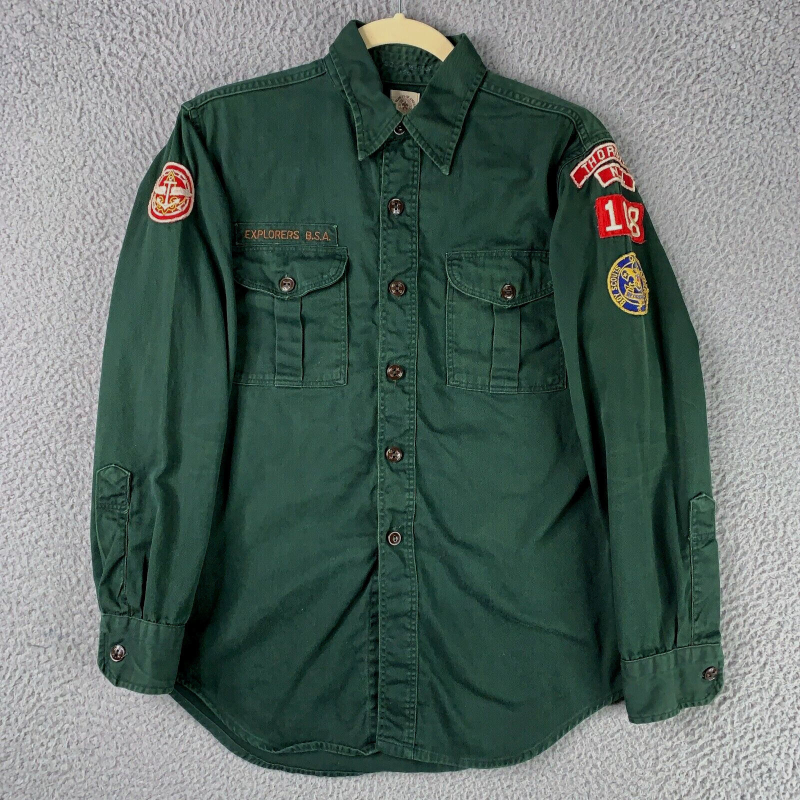Vintage Boy Scouts Uniform Shirt Size 14-16 Green BSA 1950s 1960s Thorofare NJ