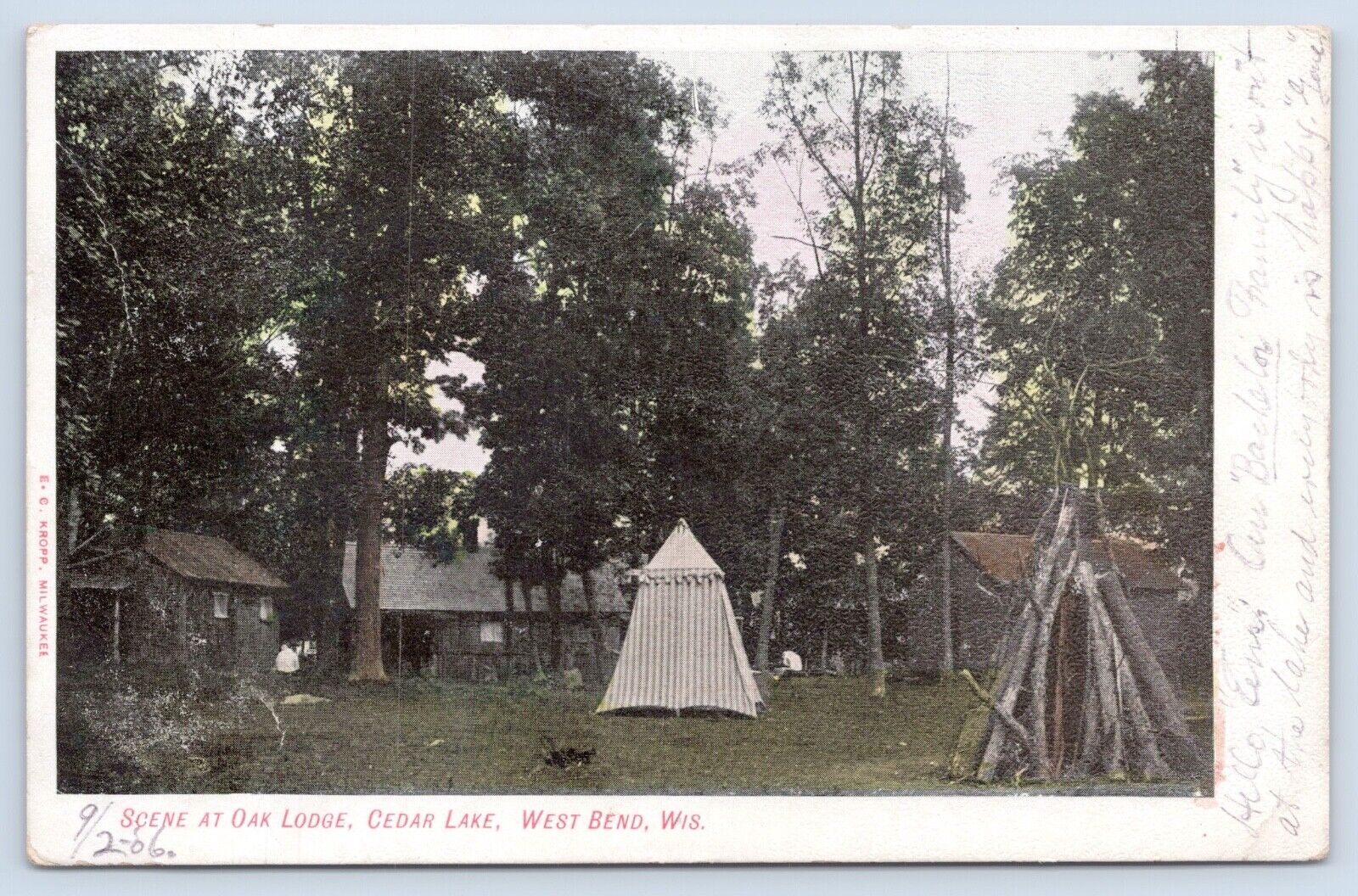 c1906 Scene At Oak Lodge, Cedar Lake, West Bend Wisconsin WI Antique Postcard