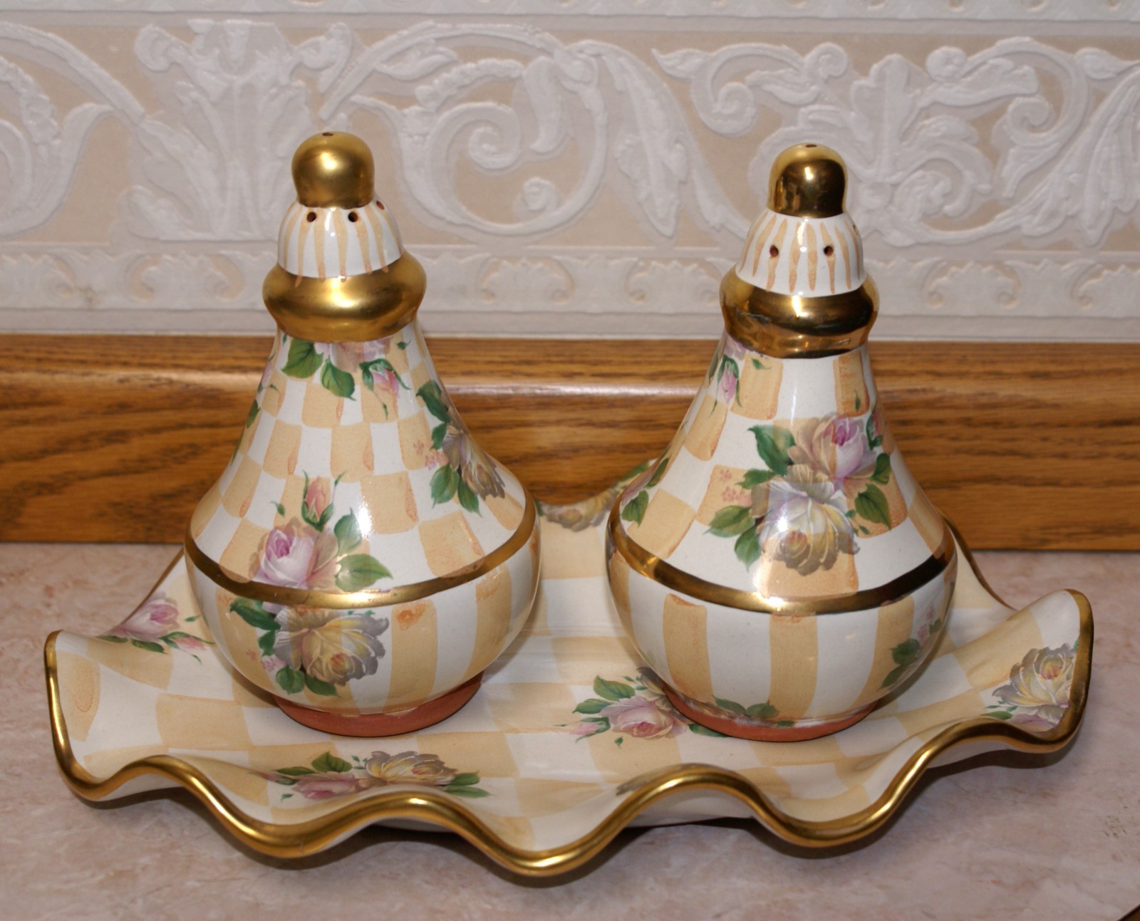 RARE 1983 Mackenzie Childs Orange Marmalade Salt & Pepper Shaker Set & Tray RARE 1983 Mackenzie Childs Orange Marmalade Salt & Pepper Shaker Set & Tray