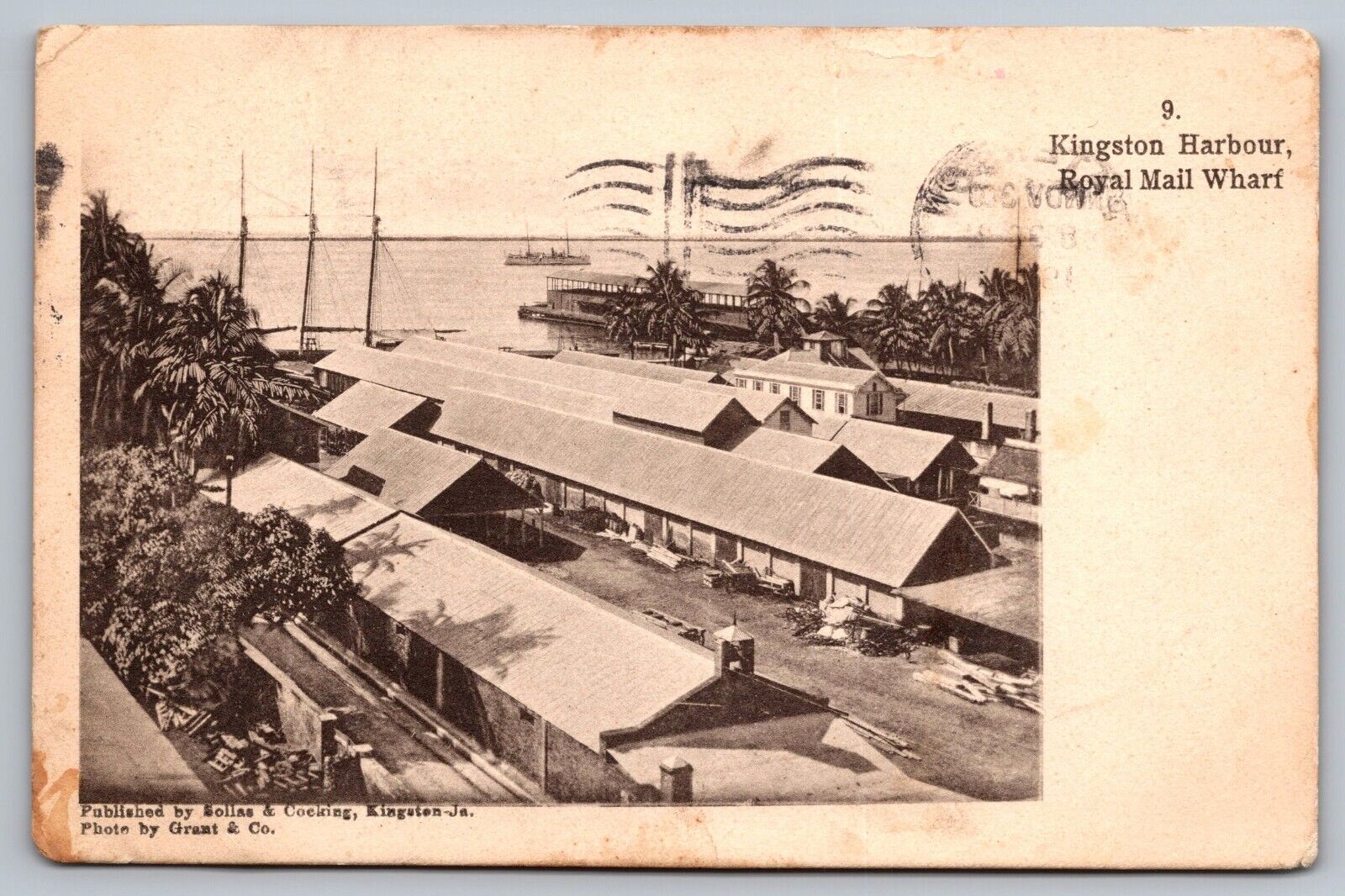 Kingston Harbour Royal Mail Wharf Jamaica-Antique Postcard c. 1906 (Very Rare)