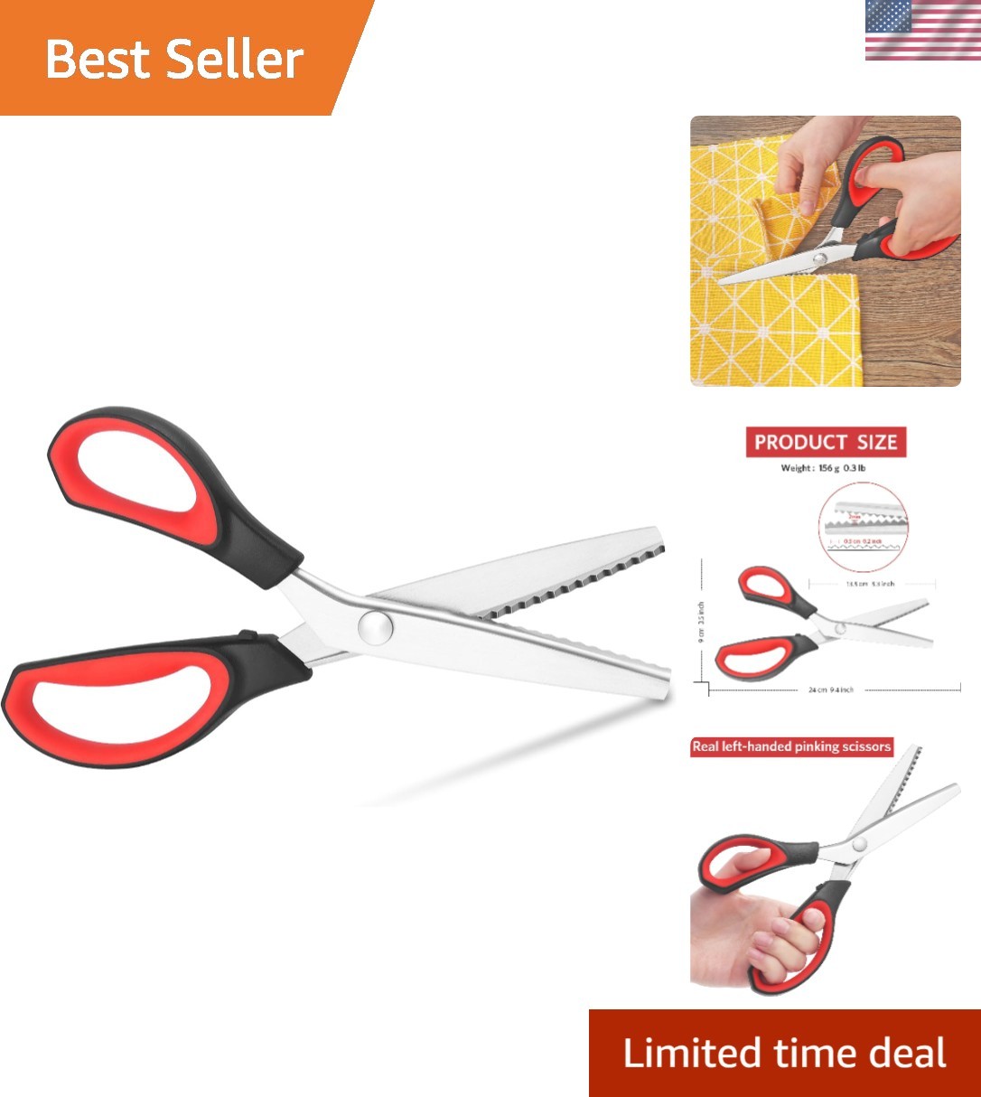 Left Hand Professional Pinking Scissors, Zig Zag Shears, Pinking Shears Tool