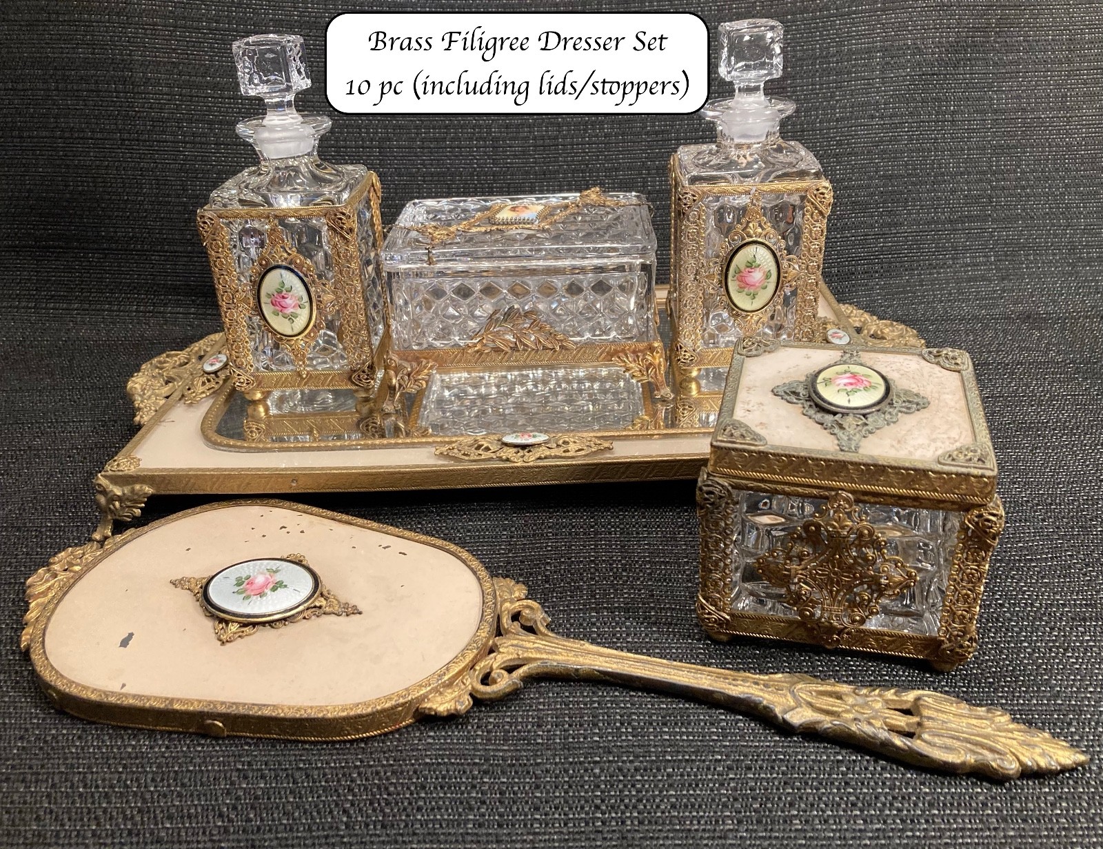 Fostoria American Dresser Vanity Set, Hollywood Regency Era-- 1915