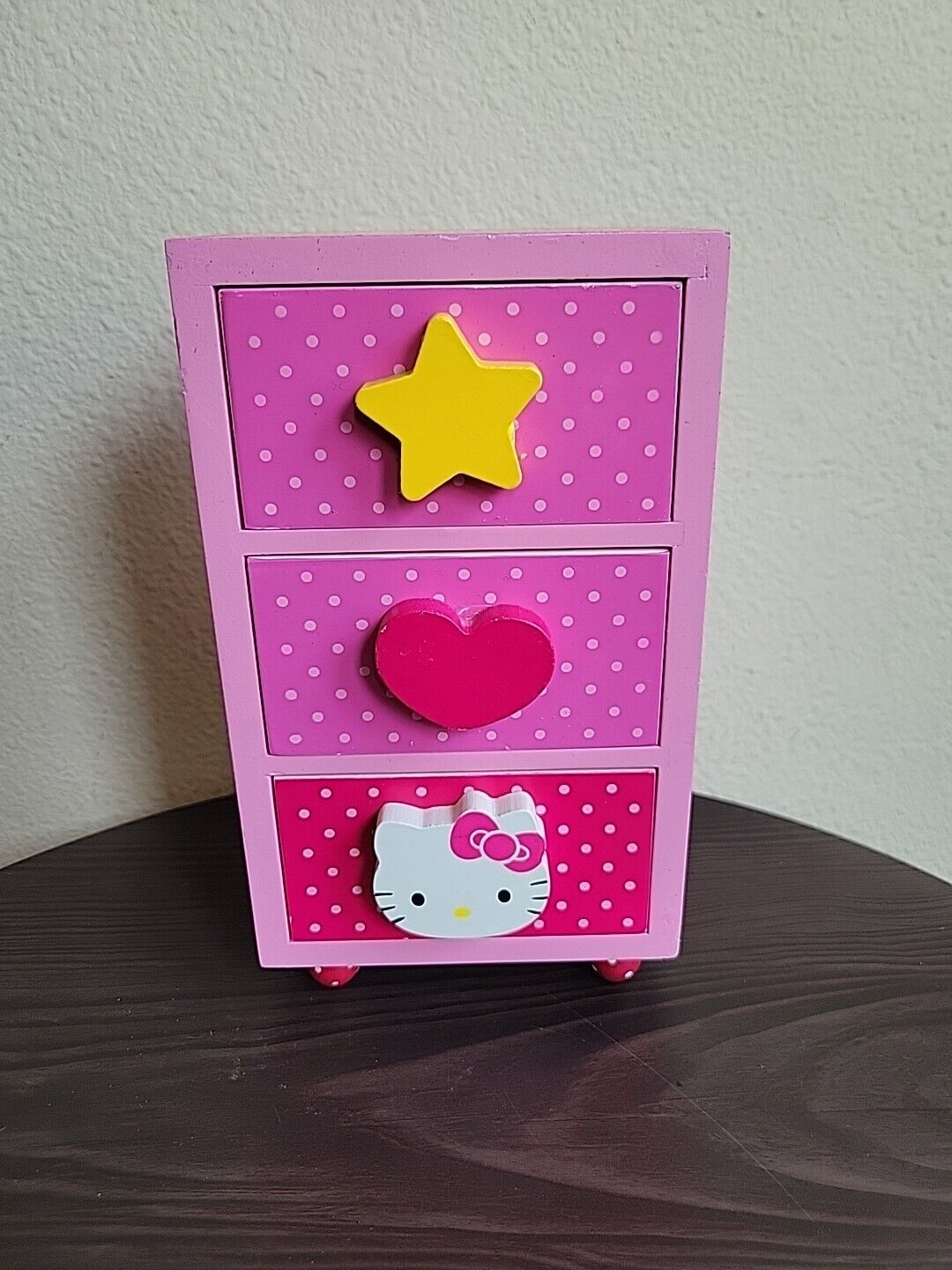 Hello Kitty Polka Dot Jewelry Storage Trinket Box 3 Drawers Sanrio 2013  8.5\
