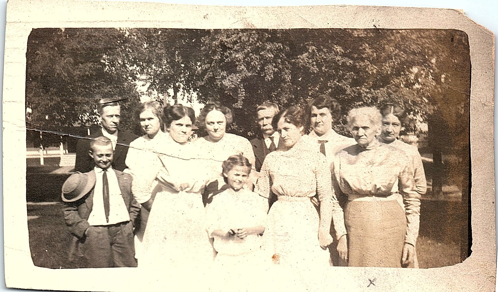 Vintage RPPC 1918 Large Family Portrait Outdoor Gathering Real Photo Postcard