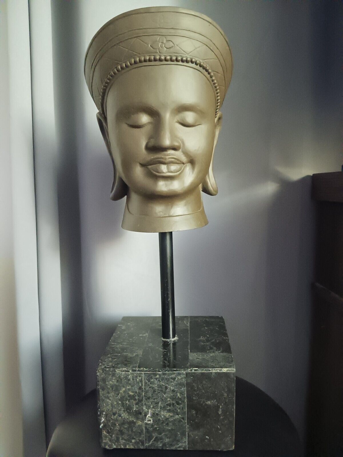 Reproduction Statue Head of Female Divinity, 12th Century Angkor Wat style. 
