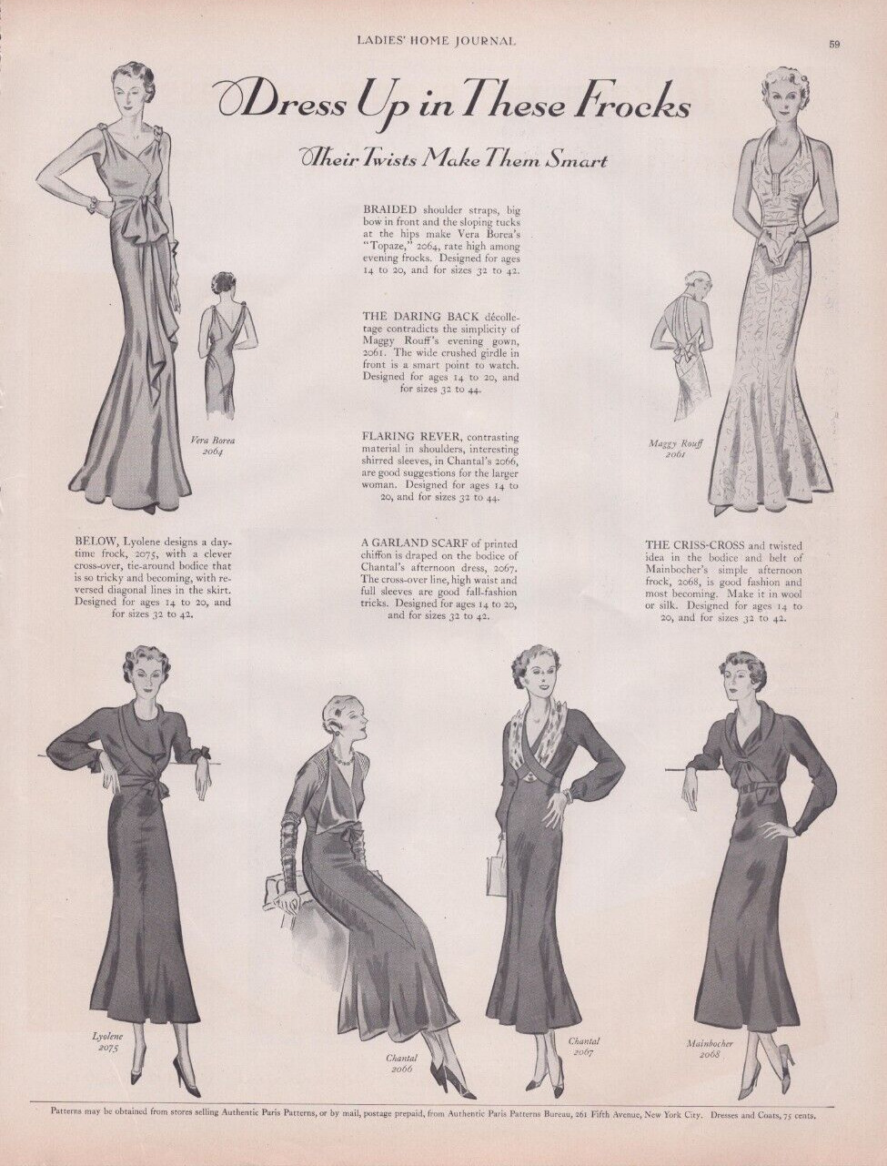 1932 Print Ad Authentic Paris Patterns Bureau Dress Up in These Frocks Twists