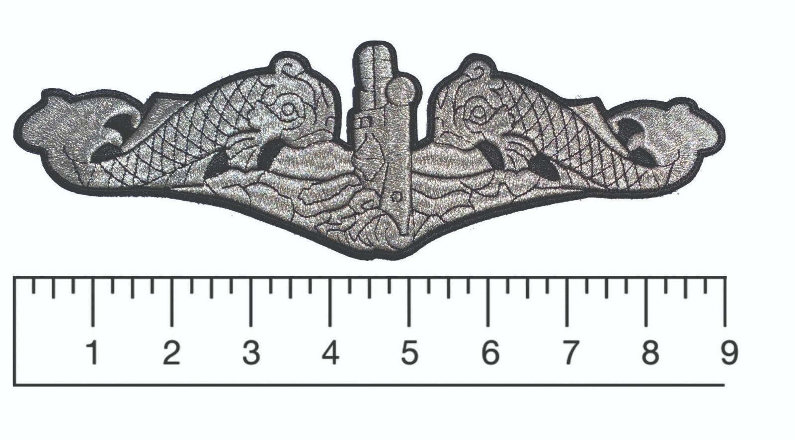 Submarine Dolphins Patch LARGE 9 Inches Wide Metallic Silver