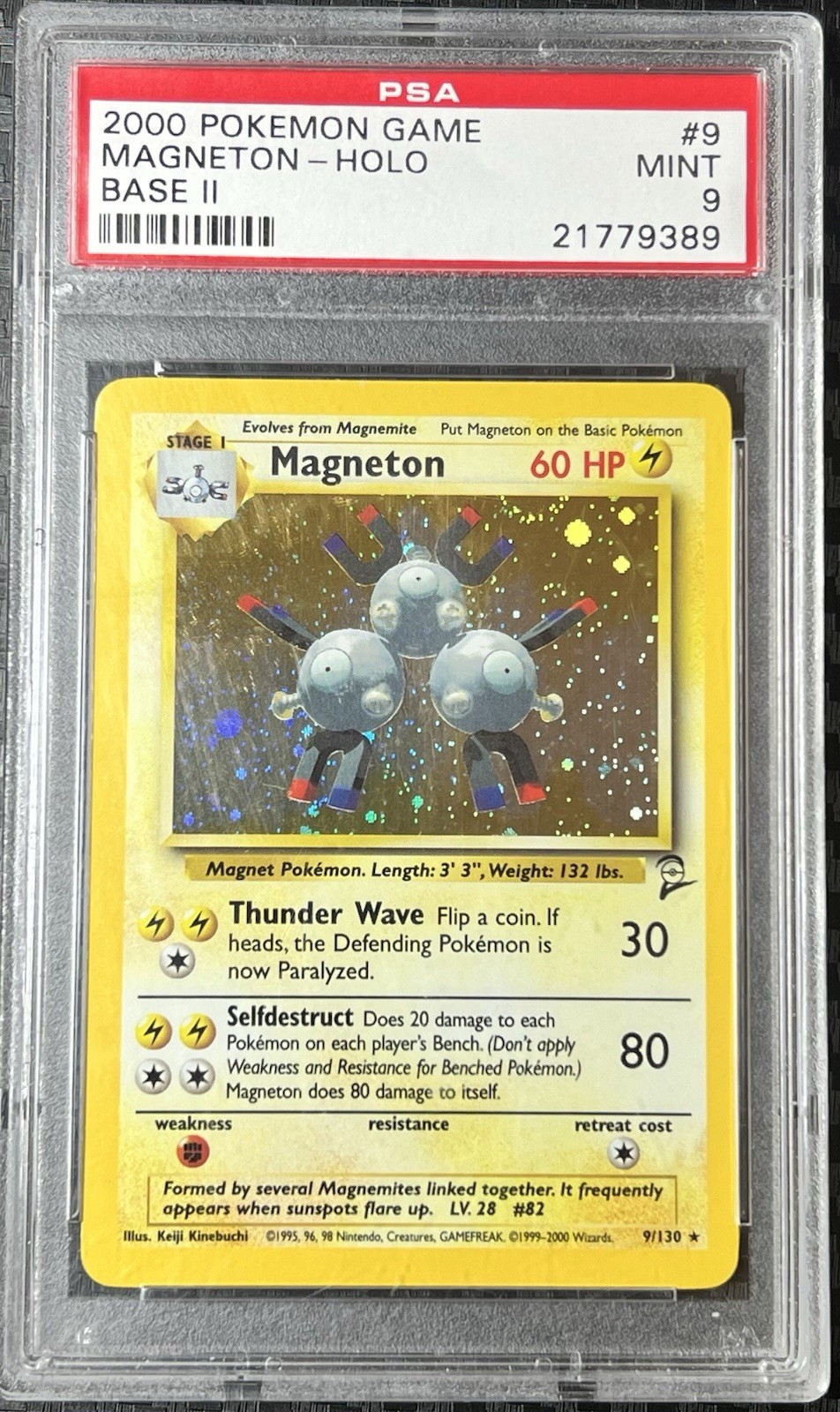 2000 Pokémon Magneton 9/130 Base Set 2 Holo Rare PSA 9 Mint⁠ - Half SWIRL