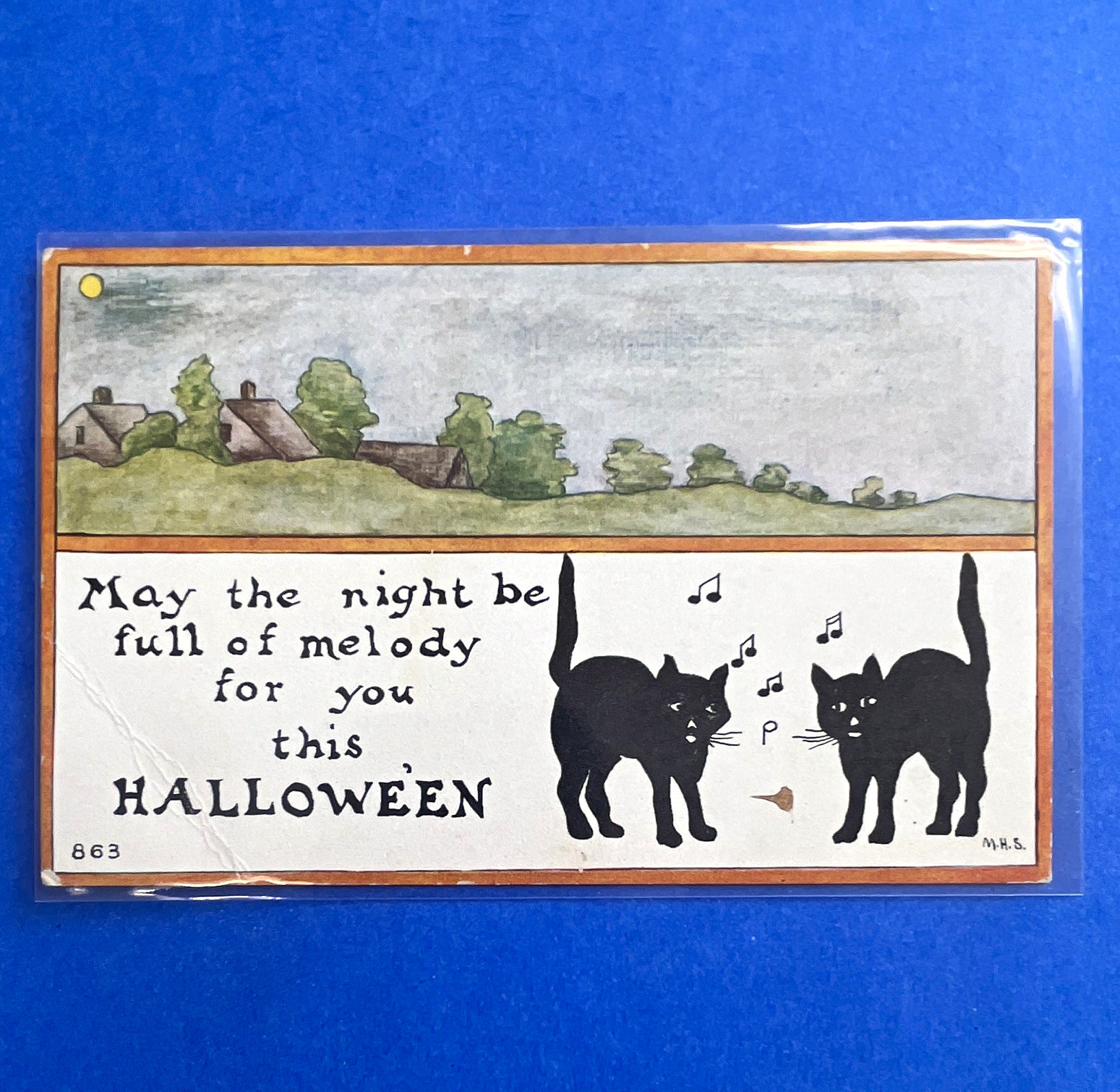 F.J. Owen Co. Halloween Postcard Black Cats Melody Greeting Dansville NY MPN 863