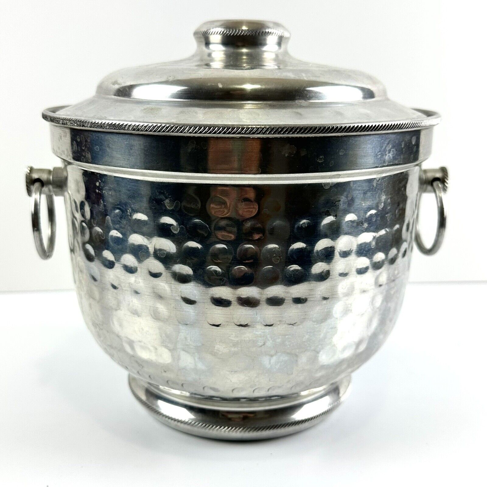 Vintage 1950s Made In Italy Mid Century Hammered Aluminum Ice Bucket W/ Lid
