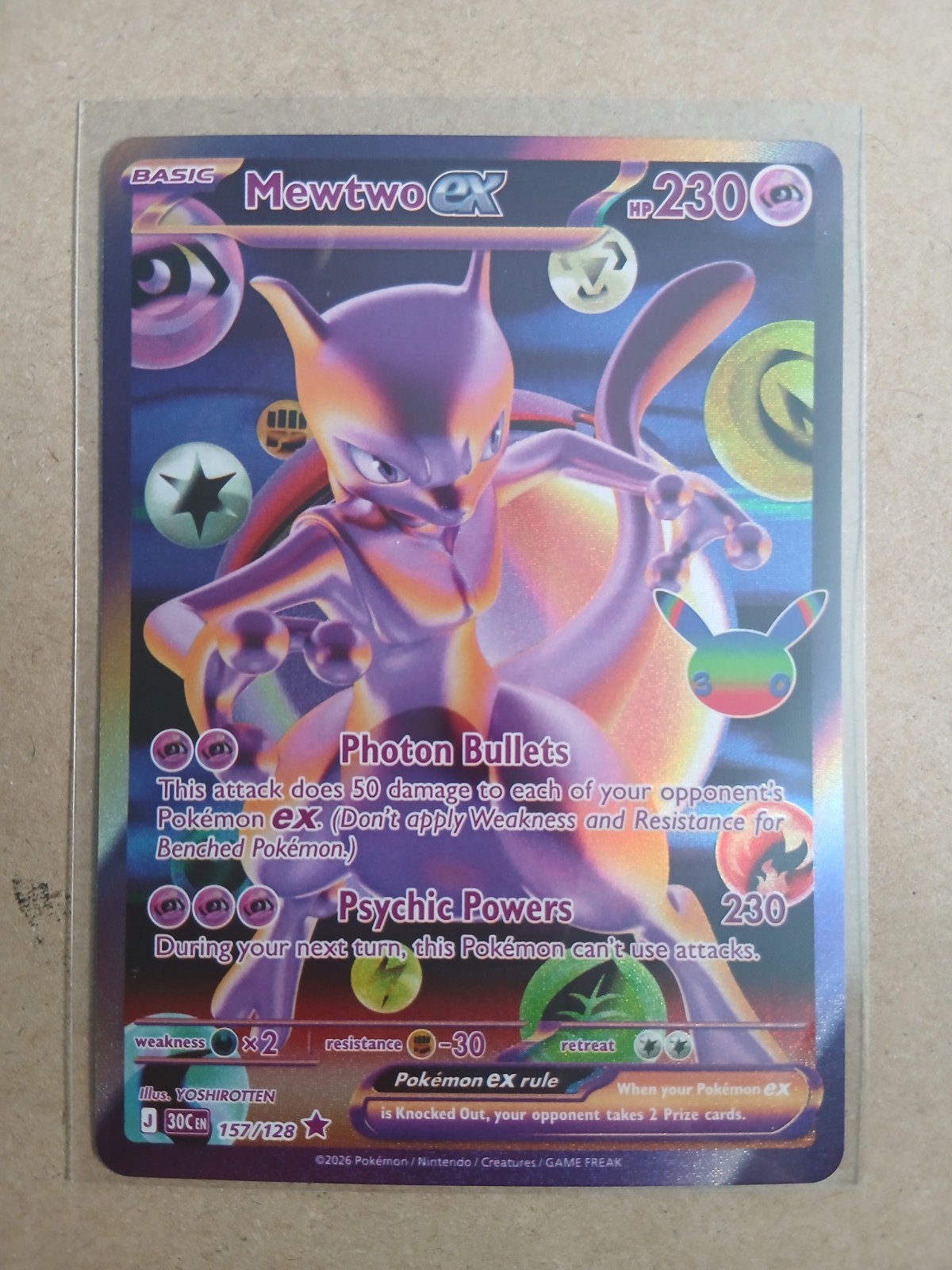Pokémon 30th anniversary Mewtwo ex 157/128 Rare Holo English IN HAND QUICK POST Pokémon 30th anniversary Mewtwo ex 157/128 Rare Holo English IN HAND QUICK POST