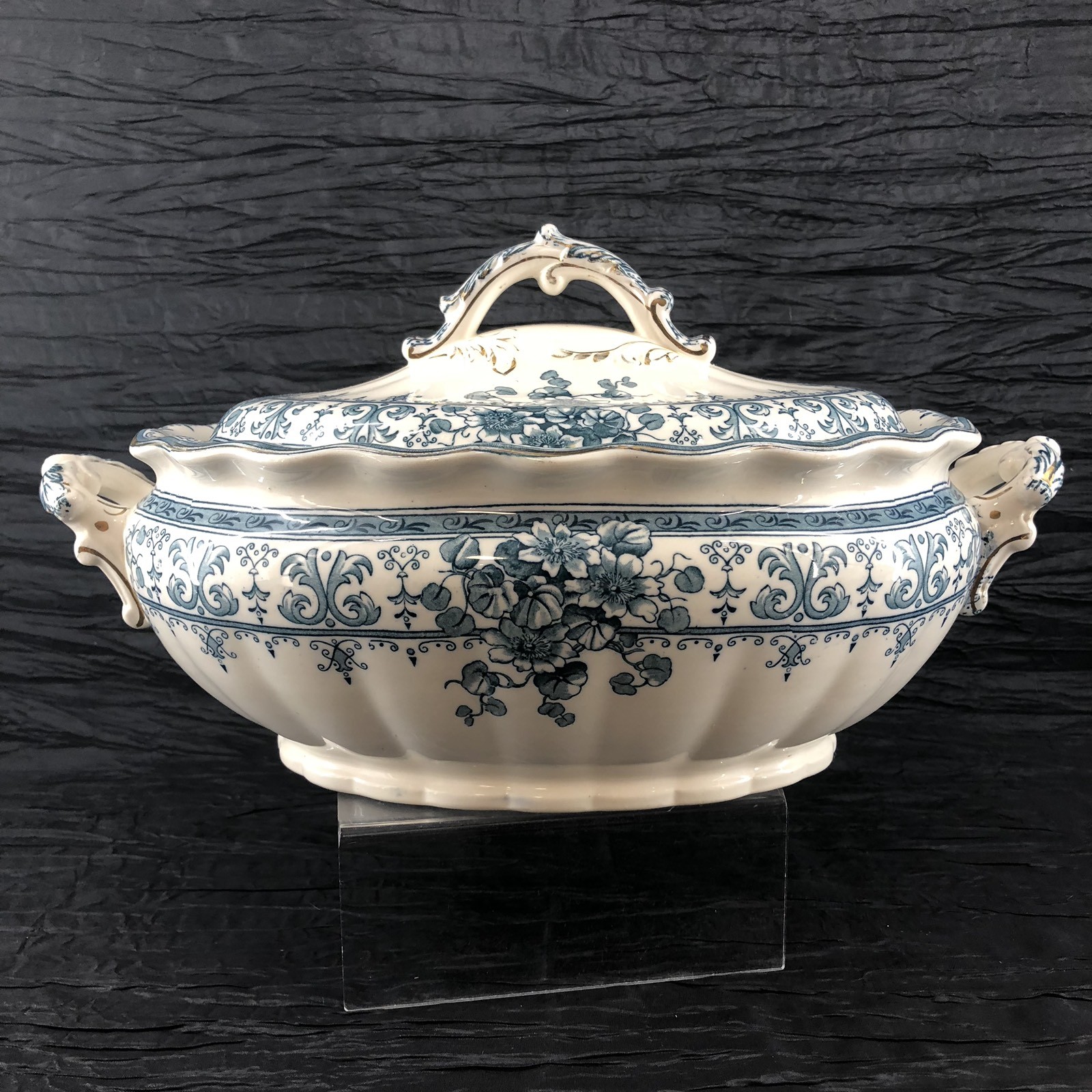 Antique c1894 Keeling & Co Blue Tureen Covered Casserole Oxford England Pottery Antique c1894 Keeling & Co Blue Tureen Covered Casserole Oxford England Pottery