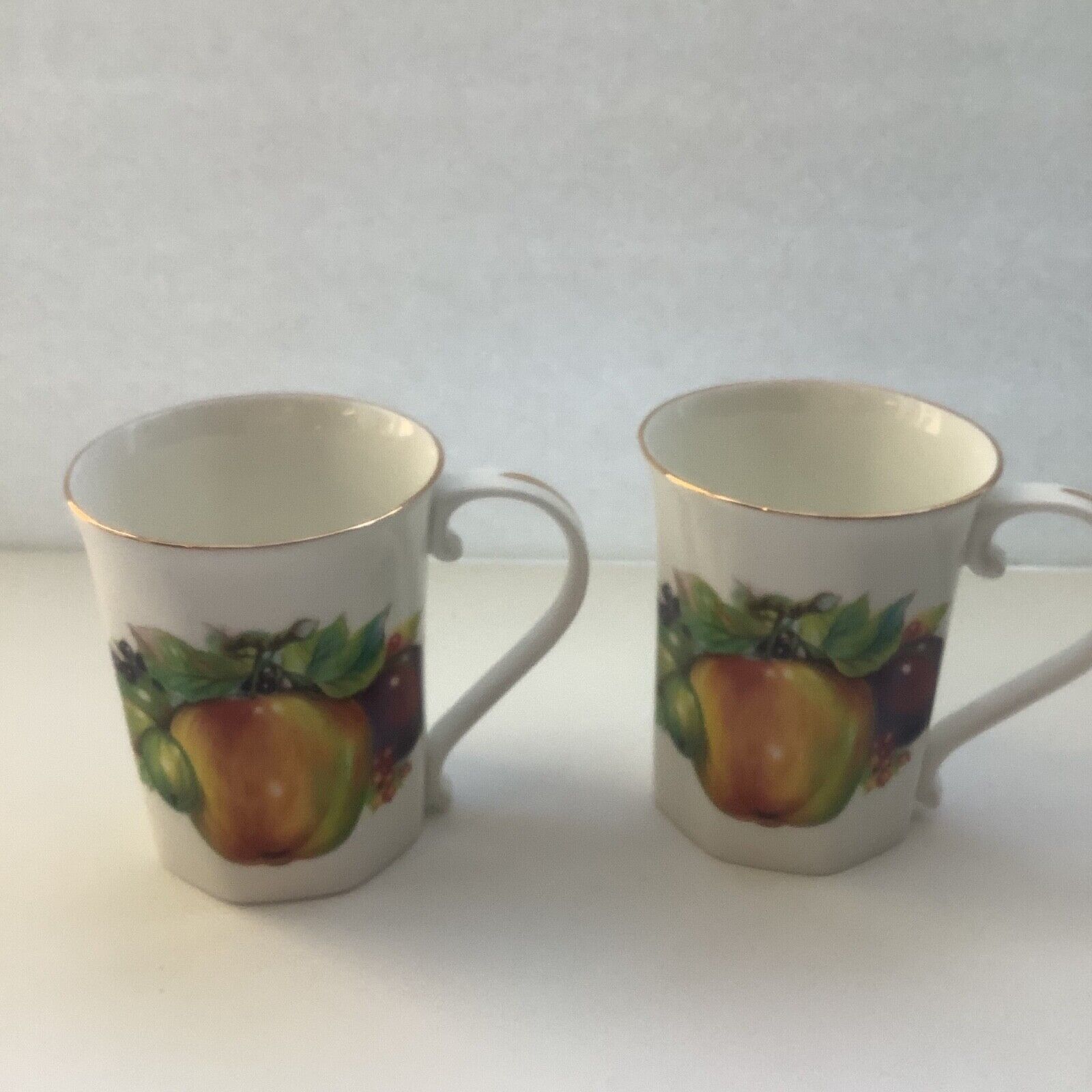 Pair of Staffordshire  Fine Bone China Mugs with Fruit Design Made in England