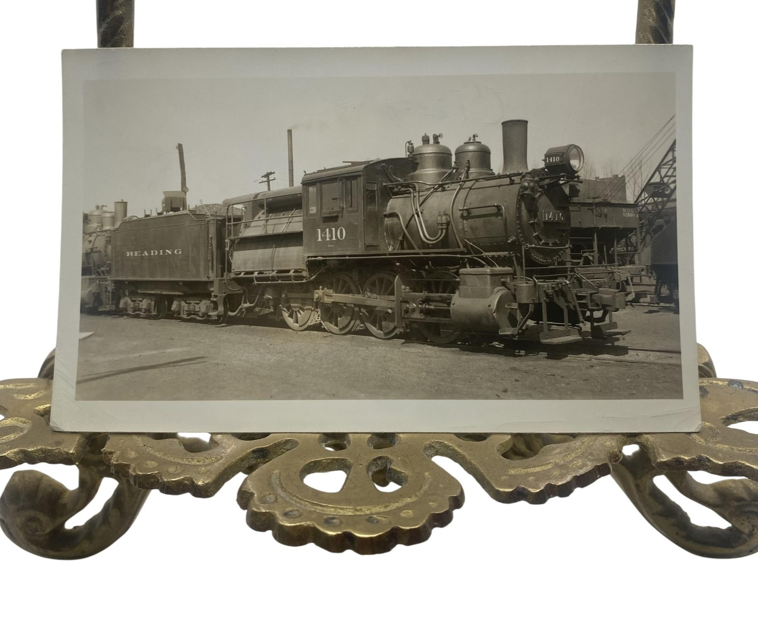 Vintage Reading RR 1410 Steam Locomotive Train Photo 2.75x4.5 B&W Gelatin