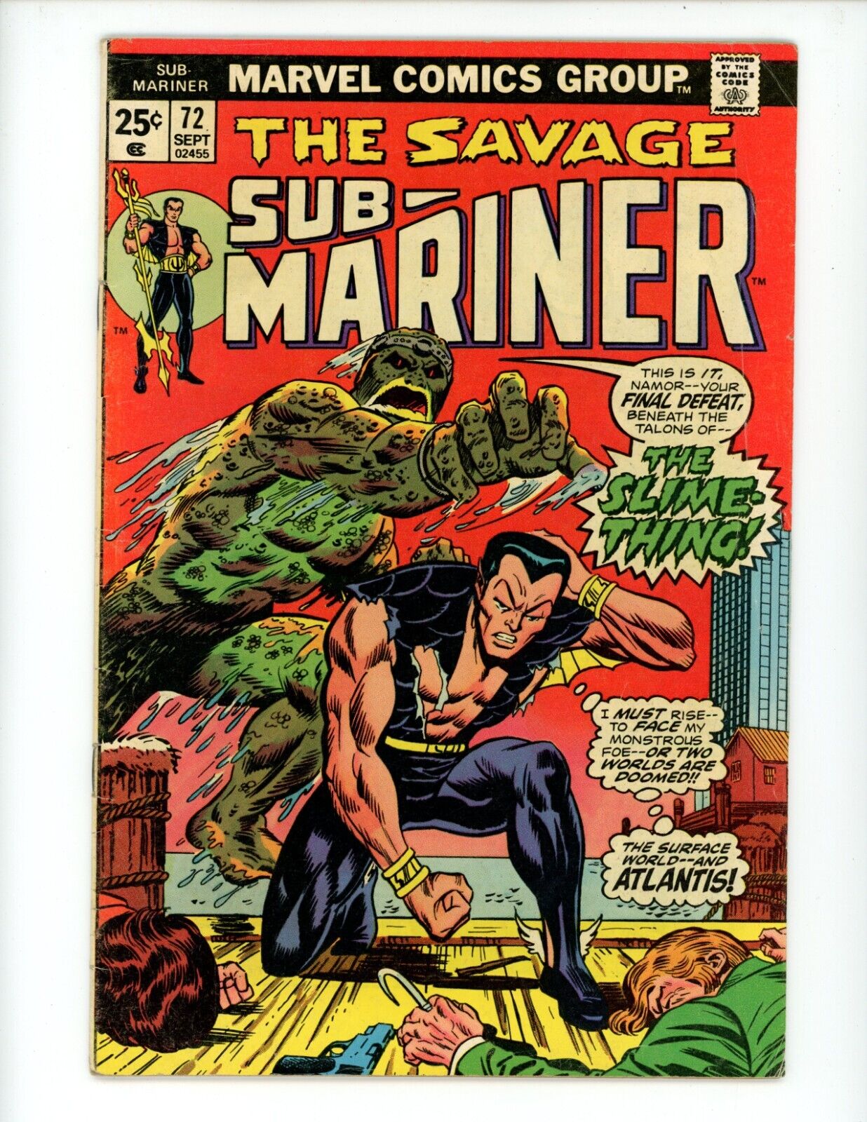 Sub-Mariner #72 Comic Book 1974 FN Larry Lieber Marvel Last Issue Marvel