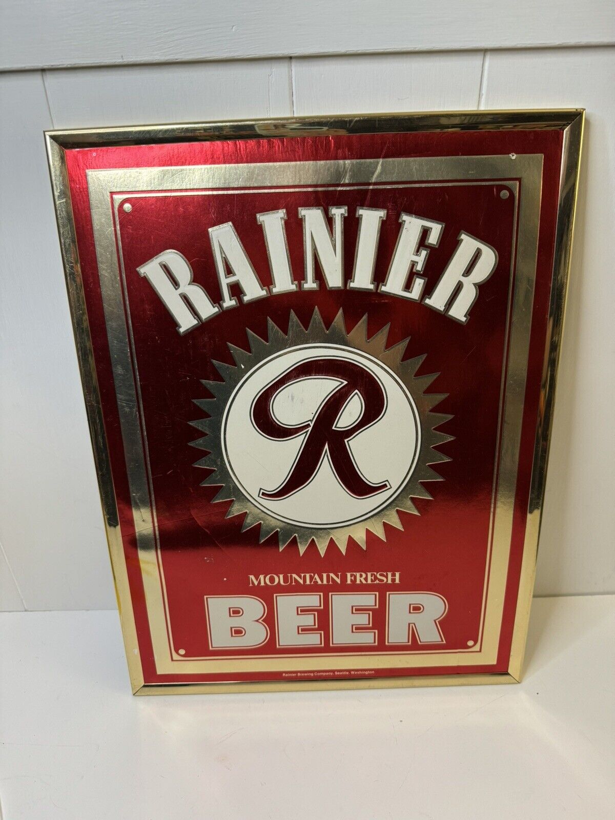 Vintage Cardboard Rainier Beer Framed Sign