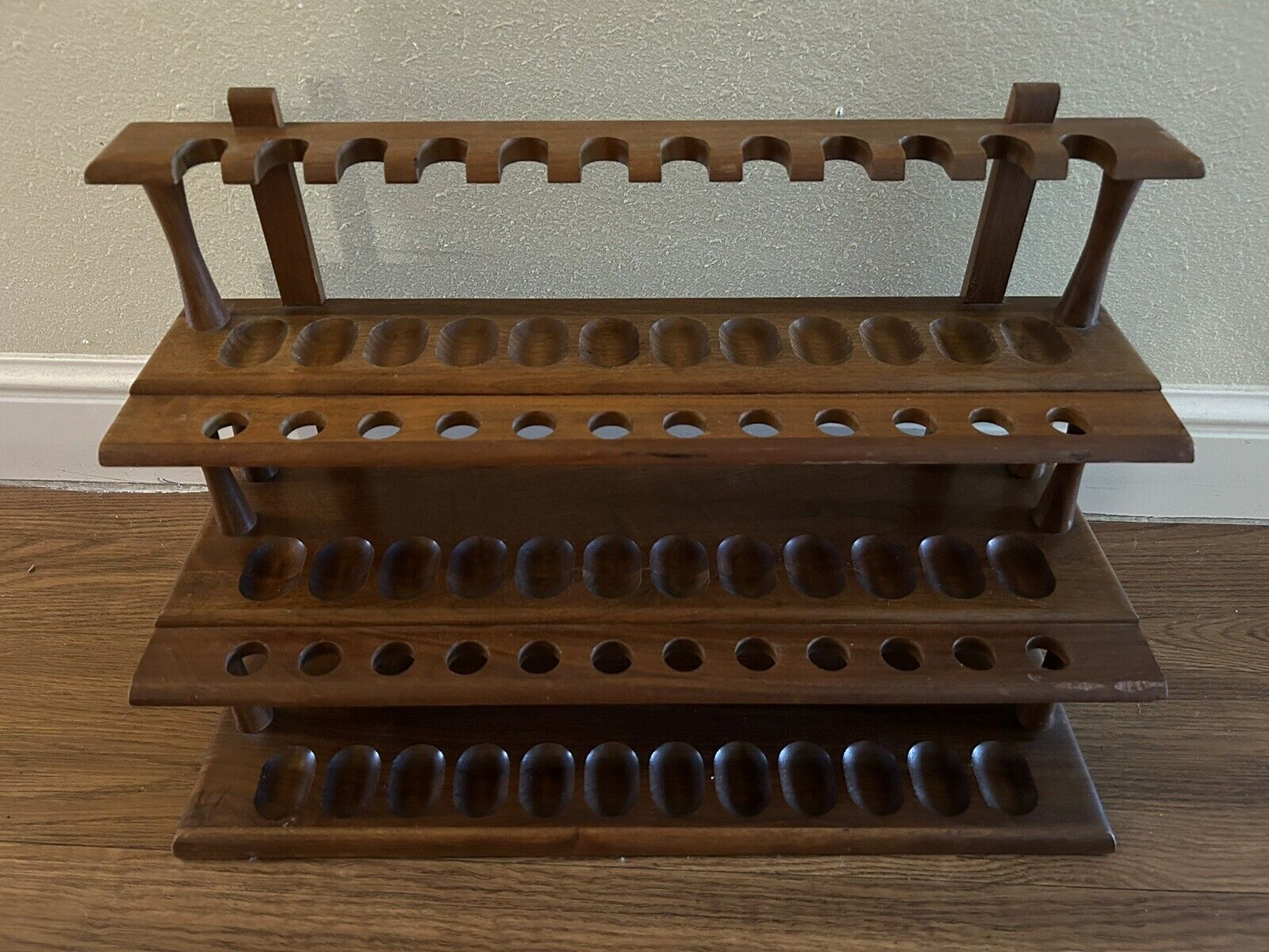 Vtg Three Tiered Decatur Walnut 36 Pipe Stand Free Standing or Hanging