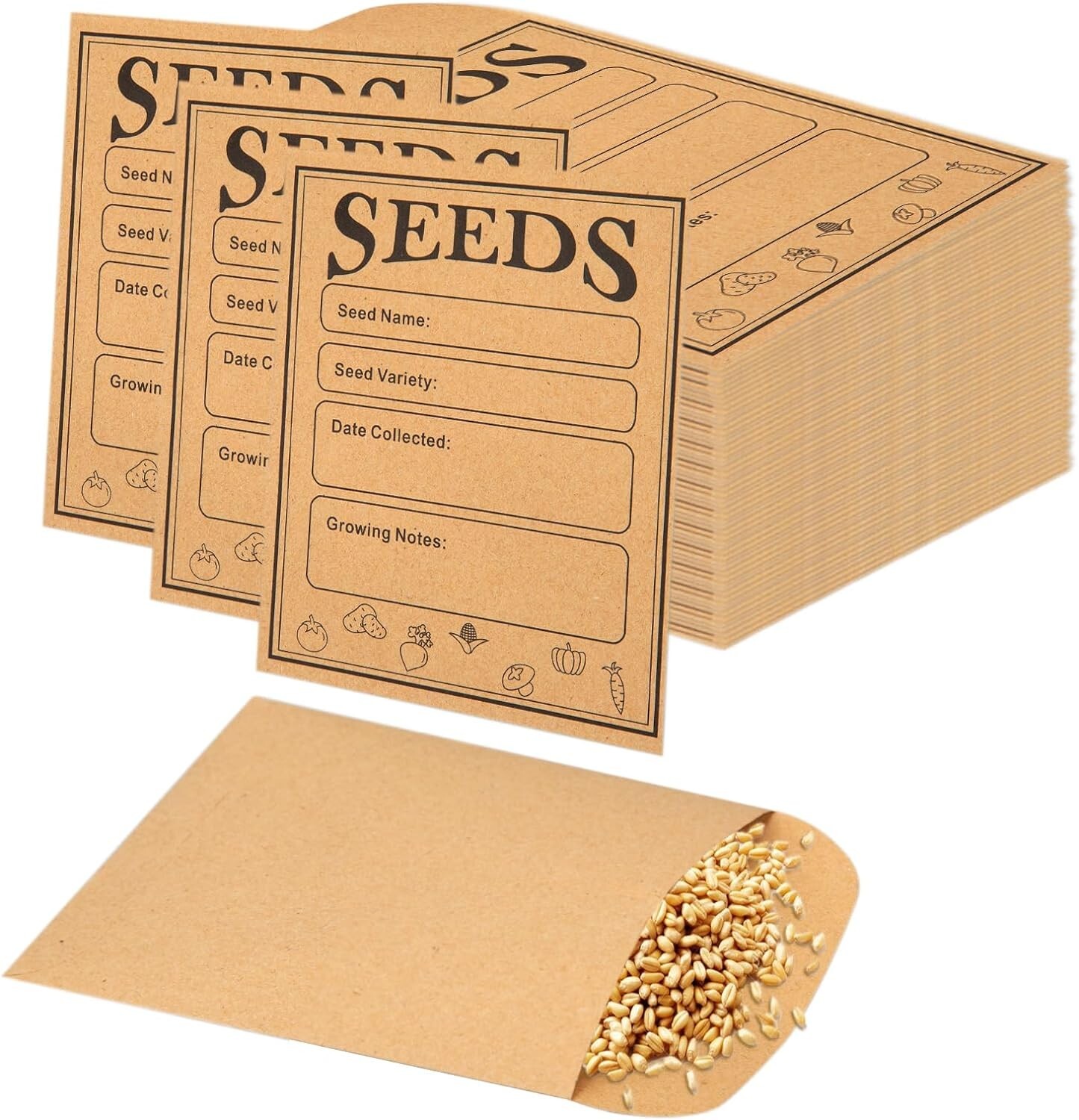 150pcs Seed Saving Envelopes 4.7x3.1in Kraft Paper Storage Packets Garden