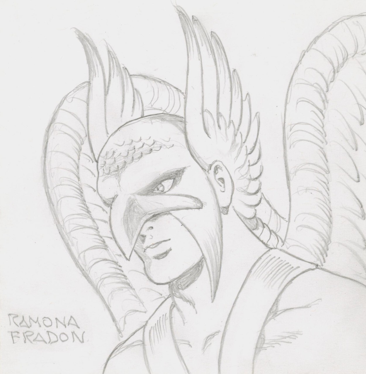 Ramona Fradon Signed Silver Age Hawkman Original DC Comics / JLA JSA Art Sketch