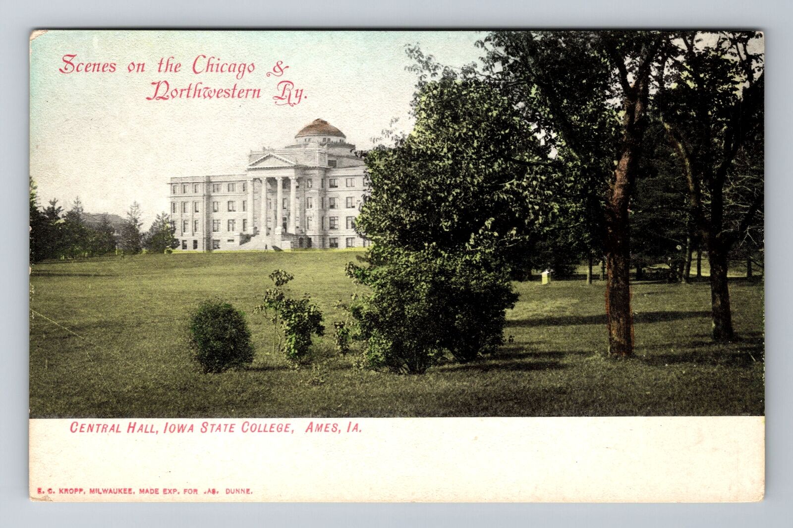 Ames IA-Iowa, Central Hall, Iowa State College, Antique, Vintage Postcard