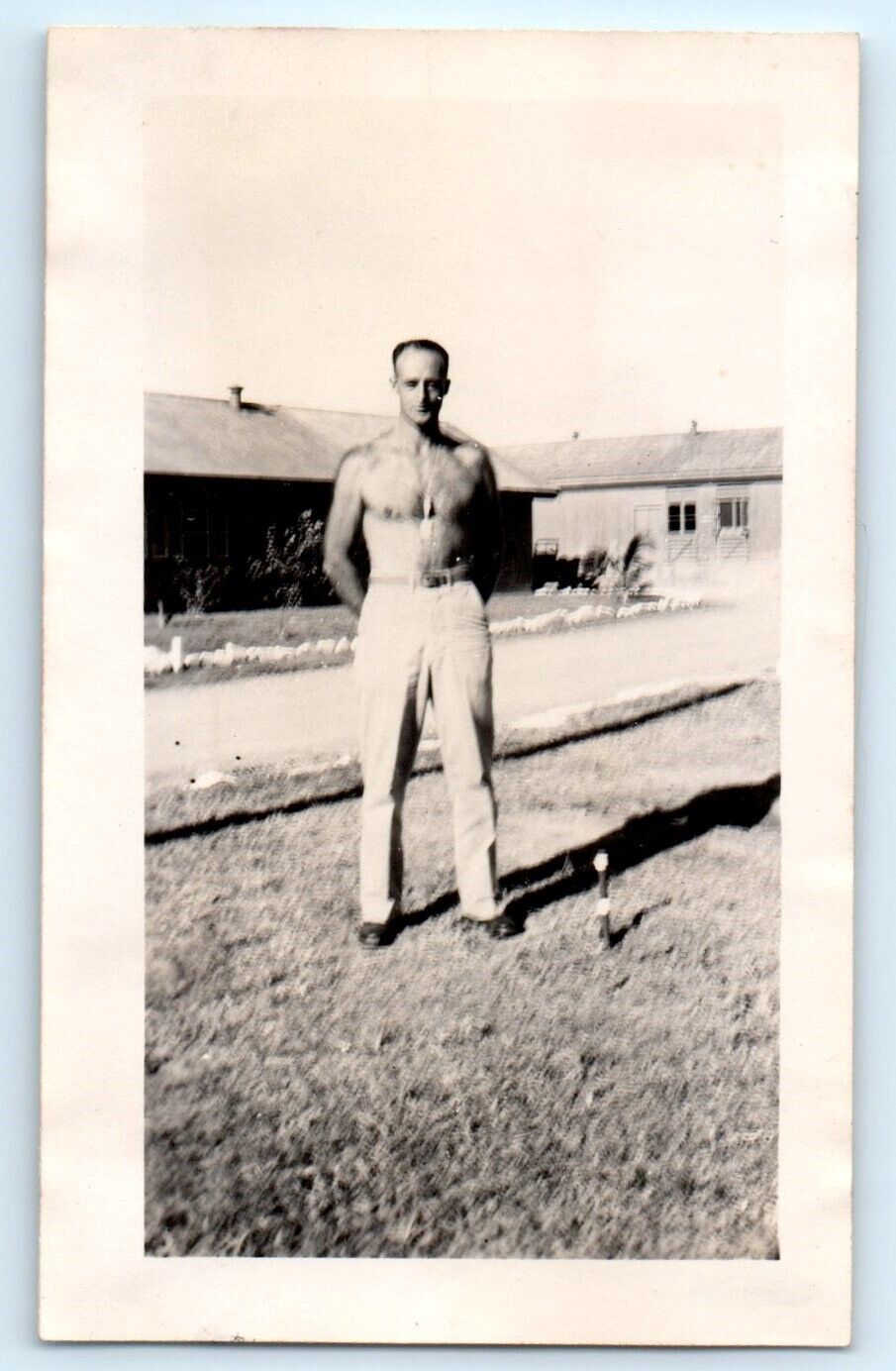 1940's Muscular Handsome Military Man Shirtless Beefcake GAY INT VTG Photo