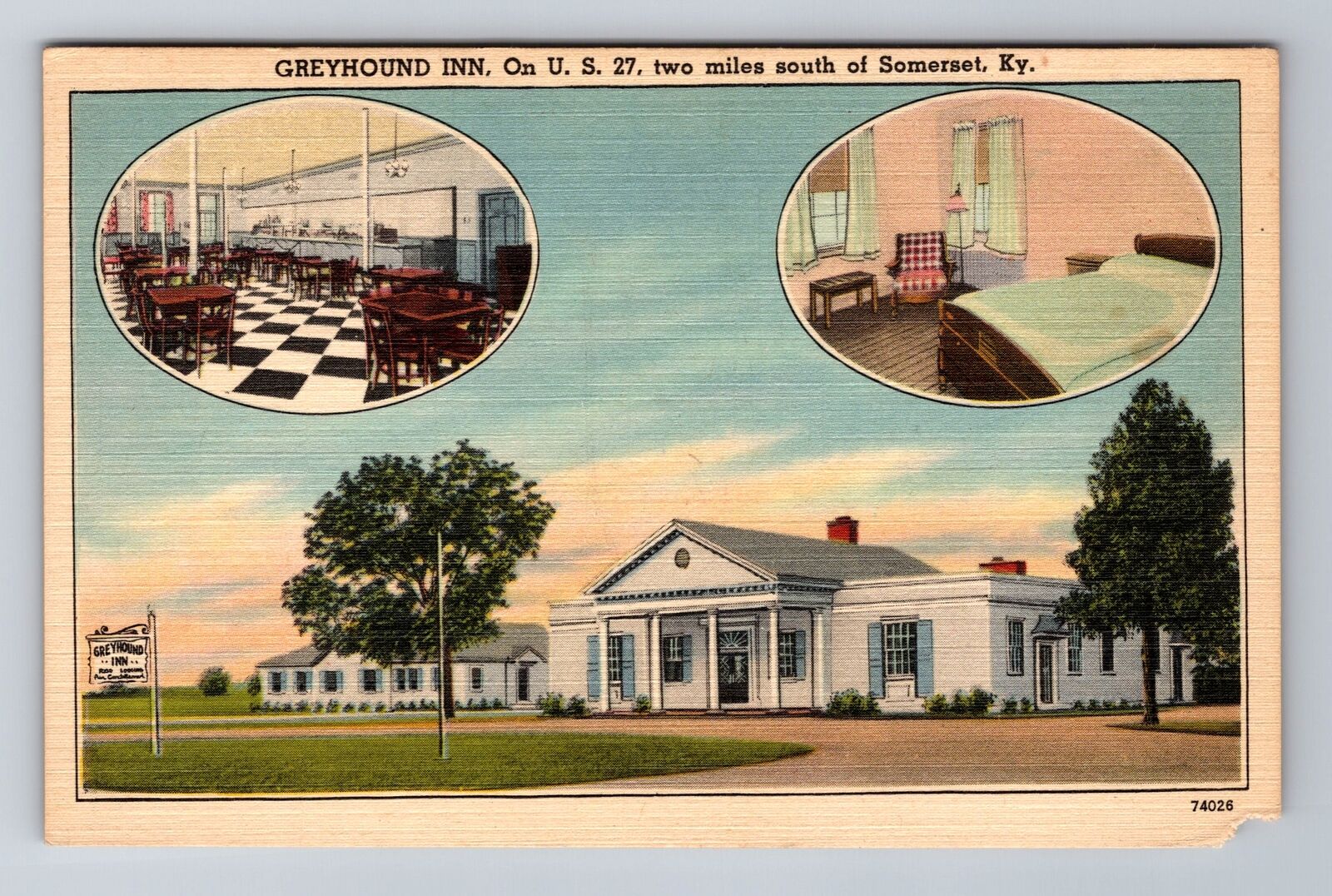 Somerset KY-Kentucky, Greyhound Inn Advertising, Antique, Vintage Postcard