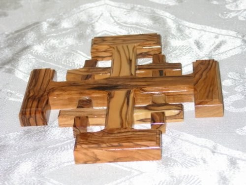 Jerusalem Cross Olive Wood Holy Land Handmade Bethlehem Crusaders' Cross
