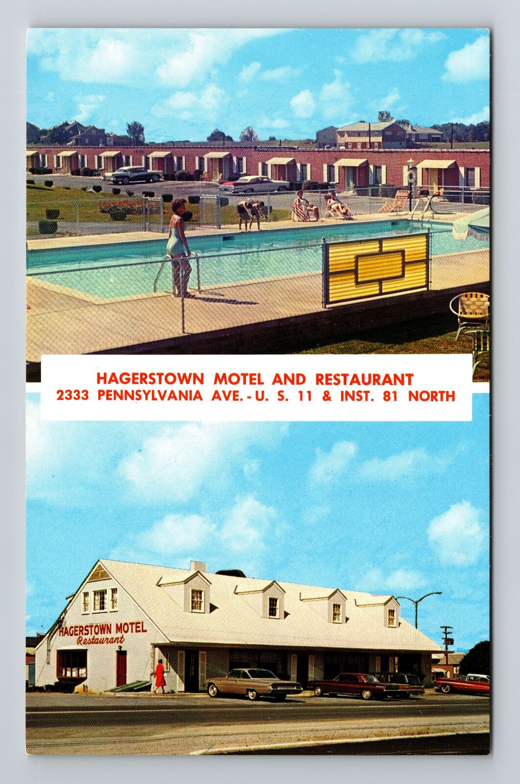 Hagerstown, MD-Maryland, Motel and Restaurant, Highway 11, Vintage Postcard