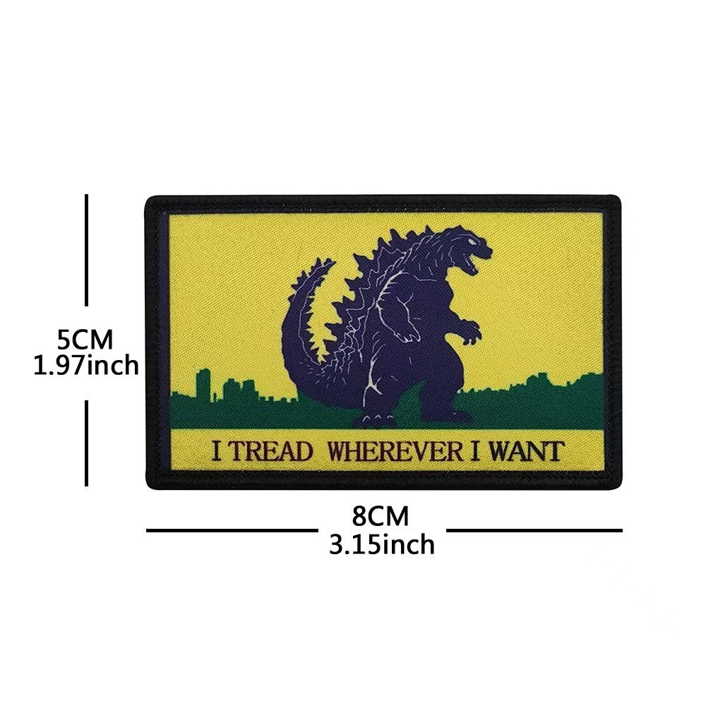 Godzilla Tread Wherever I Want Golf Ball Marker Novelty Hook Loop Patch Yellow