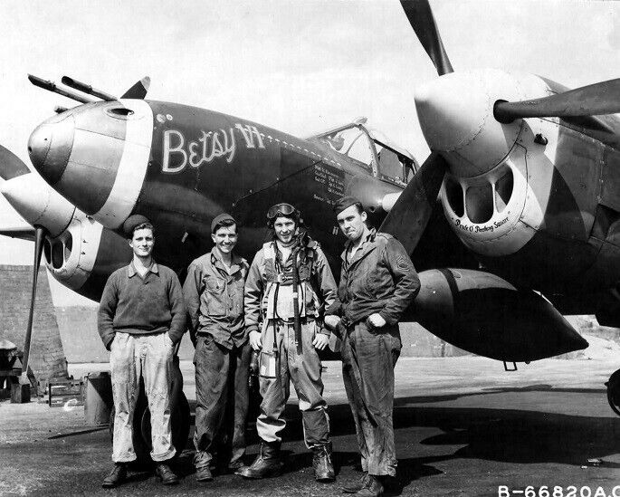 Lockheed P-38 Lightning Pilot & Crew “Betsy VI” nose art WWII WW2 8x10 Photo 22b
