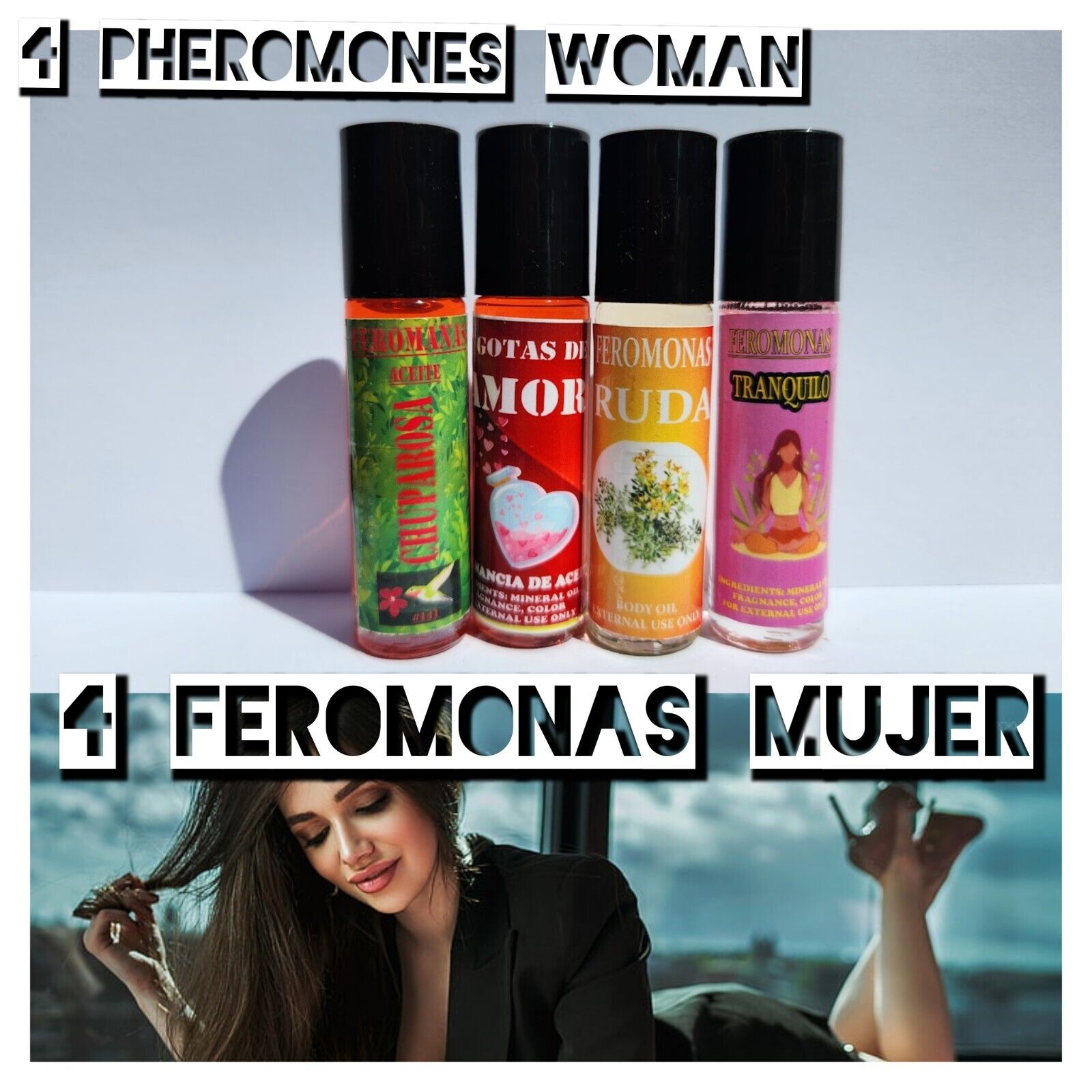 4 Aceites Mujer Perfume Feromonas Amor Chuparosa Aromaterapia Aura Energy