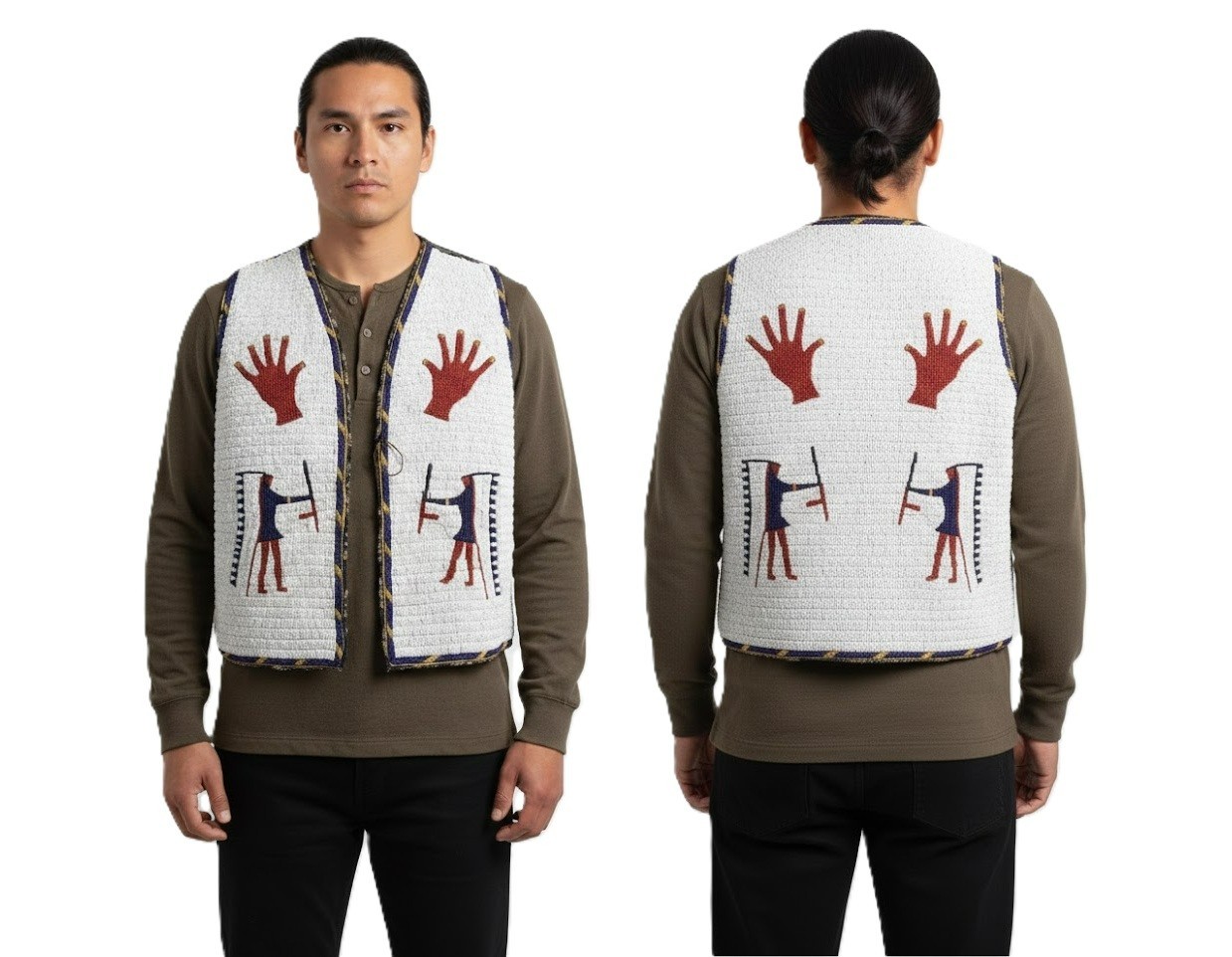 Old American Sioux Style Fully Beaded Front and Back Powwow Vest FV269 Old American Sioux Style Fully Beaded Front and Back Powwow Vest FV269