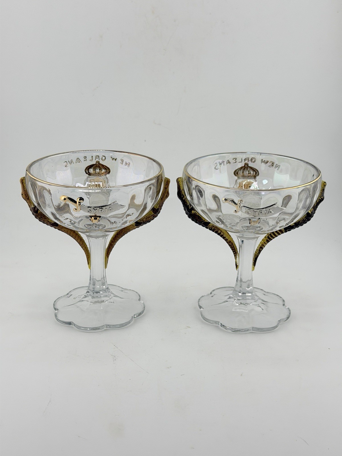 Pair Antique Syria Shriners Pittsburgh PA 1910 Enameled Glass New Orleans Croc Pair Antique Syria Shriners Pittsburgh PA 1910 Enameled Glass New Orleans Croc