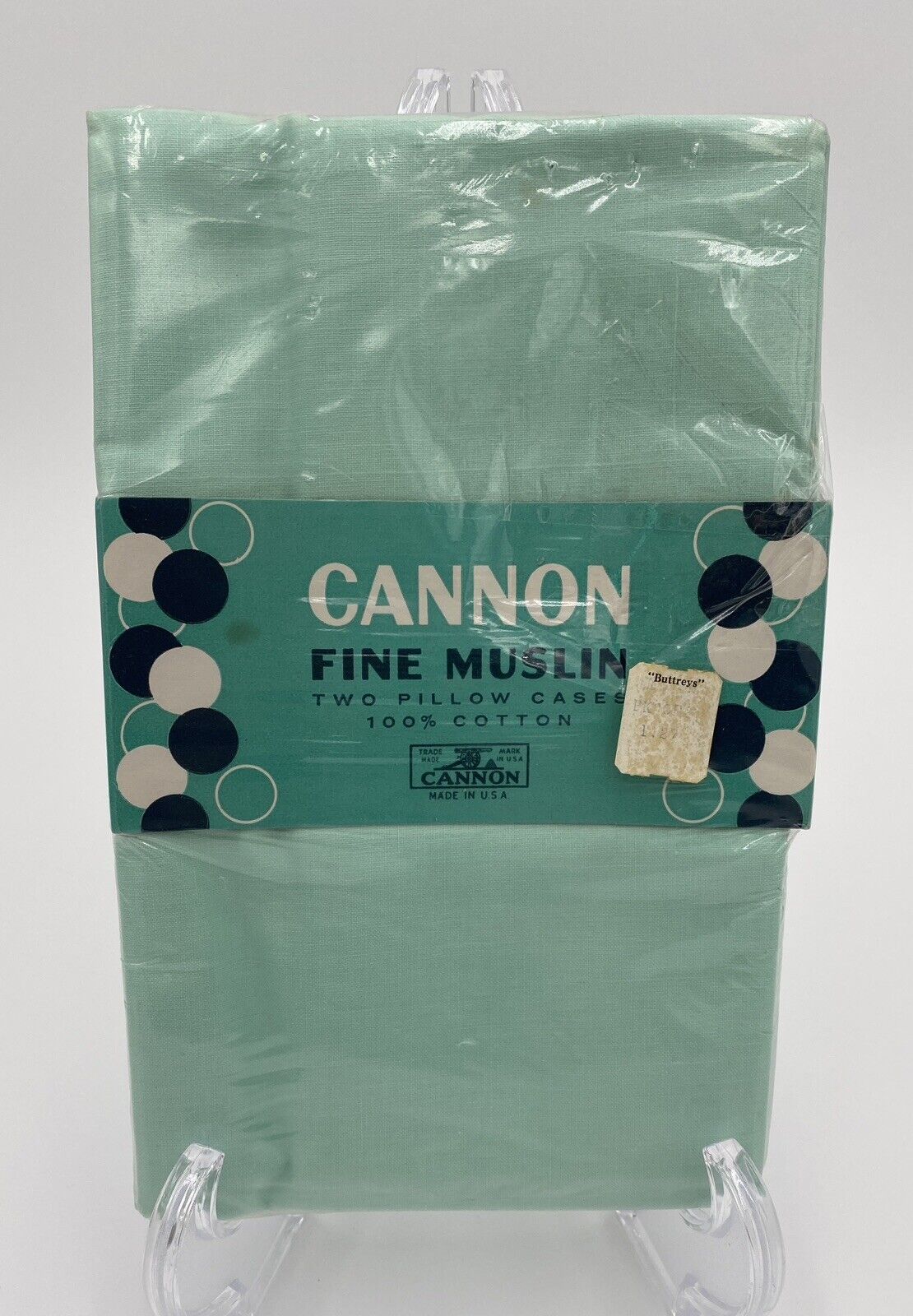 1960’s CANNON Fine Muslin 2 Pillowcases 45x36 Green 100% Cotton Made In U.S.A.