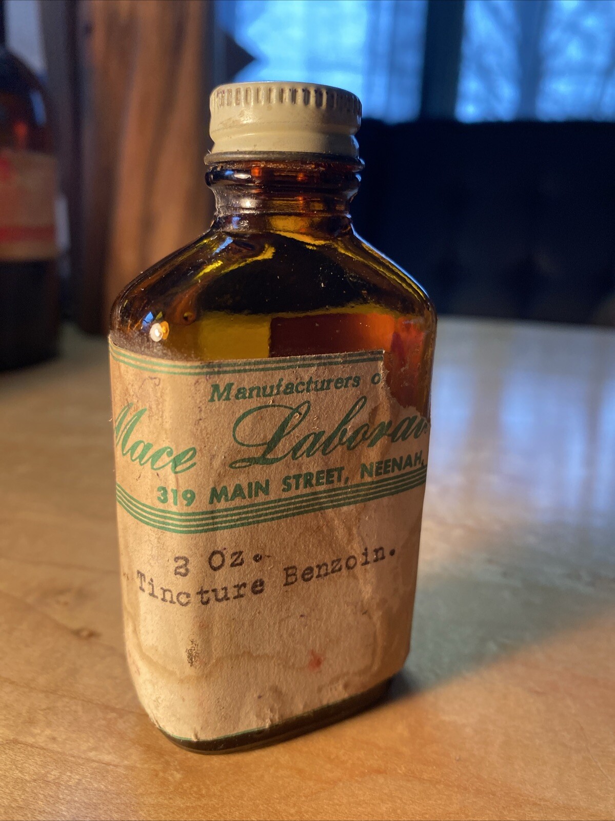 Vintage Tincture Benzoin 2oz Bottle By Mace Labs. 