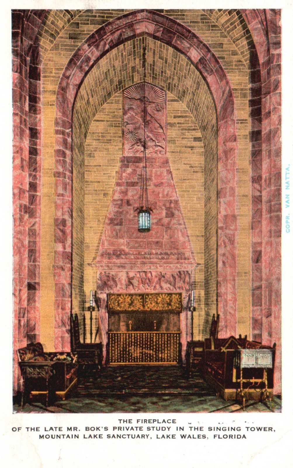 Postcard FL Lake Wales Fireplace Bok Private Study Singing Tower PC M3195