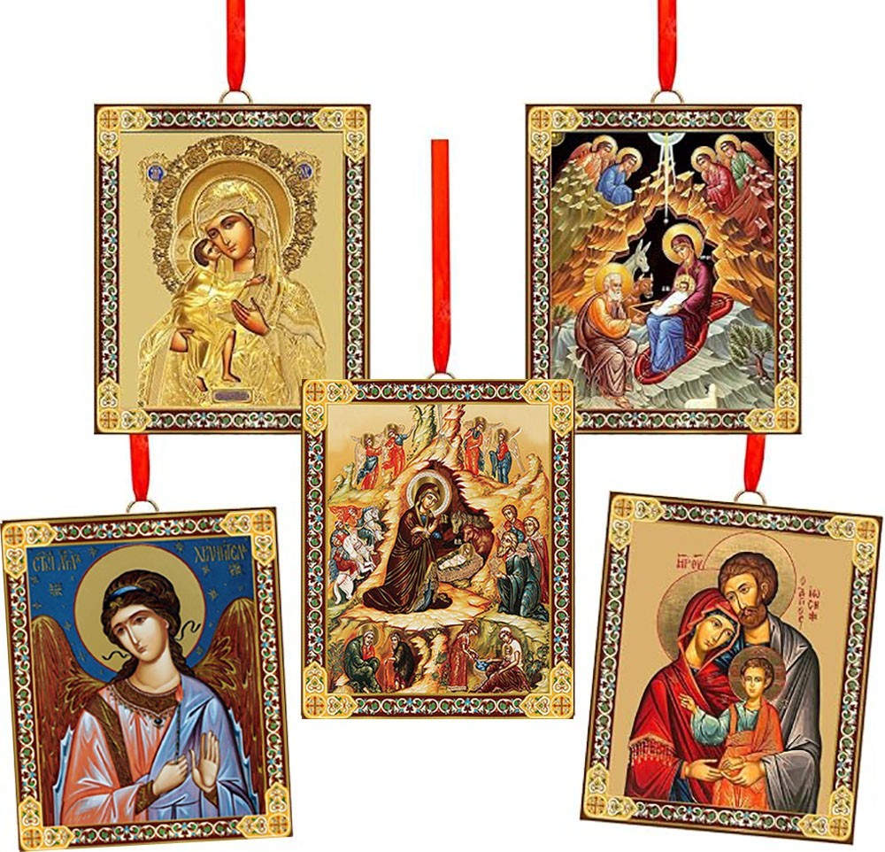 Religious Christmas Ornaments Nativity Holy Family Virgin Mary Set of 5 Religious Christmas Ornaments Nativity Holy Family Virgin Mary Set of 5