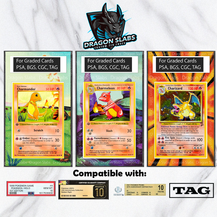x3 Pokemon Charmander Charmeleon Charizard Base Set PSA BGS CGC TAG Extended Art
