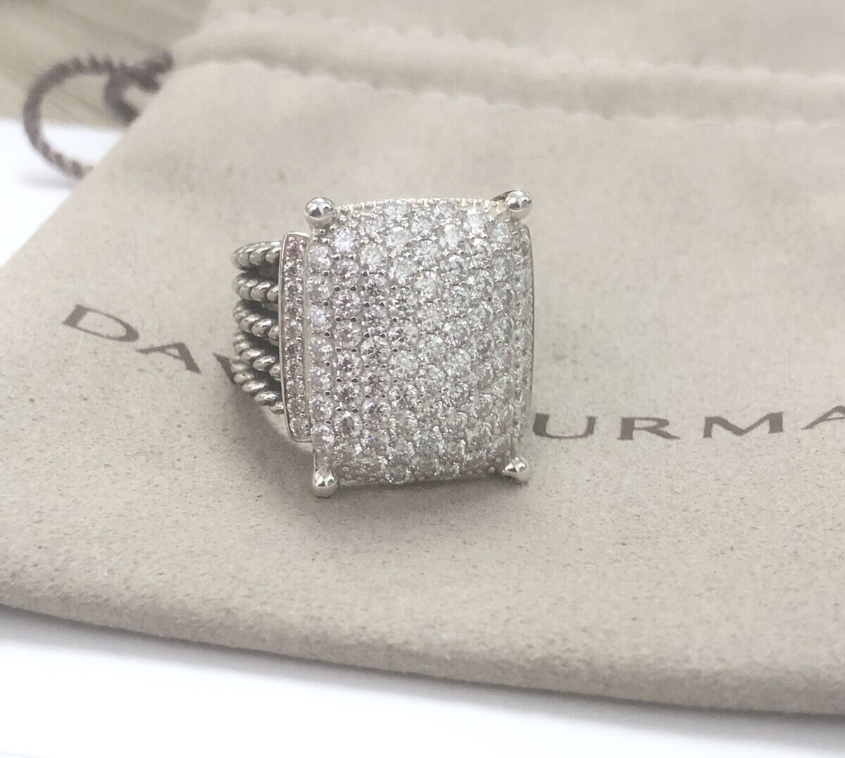 David Yurman WHEATON Pave Diamond  Sterling Silver 925 20x15mm RING SZ 8