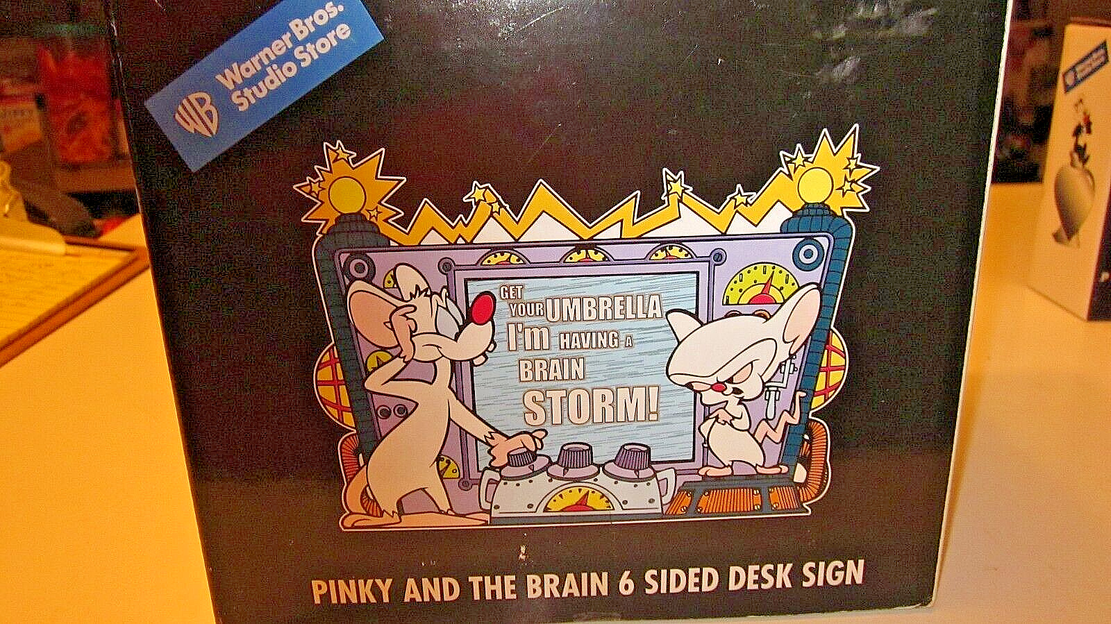 PINKY AND THE BRAIN 6 Side Desk Sign Cube Rare