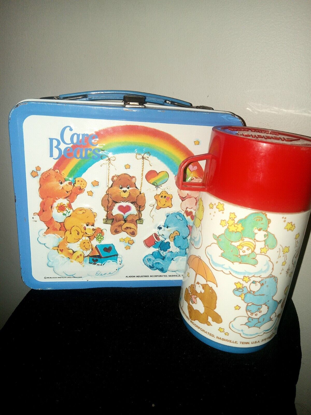 1985 Vintage Care Bears Aladdin Metal Lunchbox with Thermos 