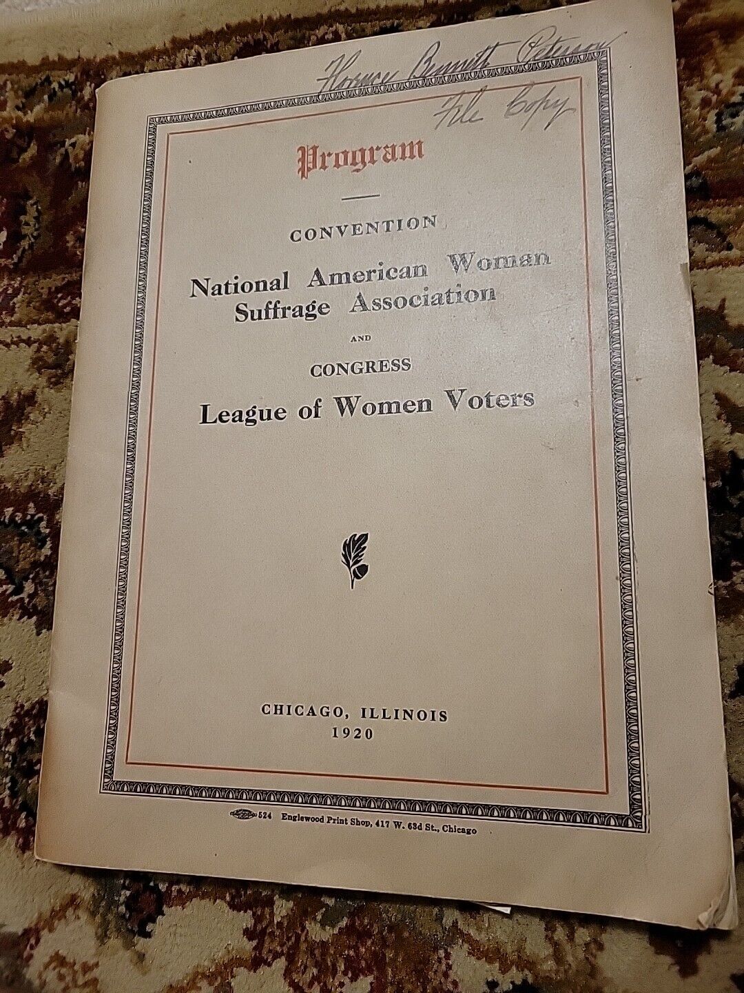 National American Woman Suffrage Association Convention Program Chicago 1920