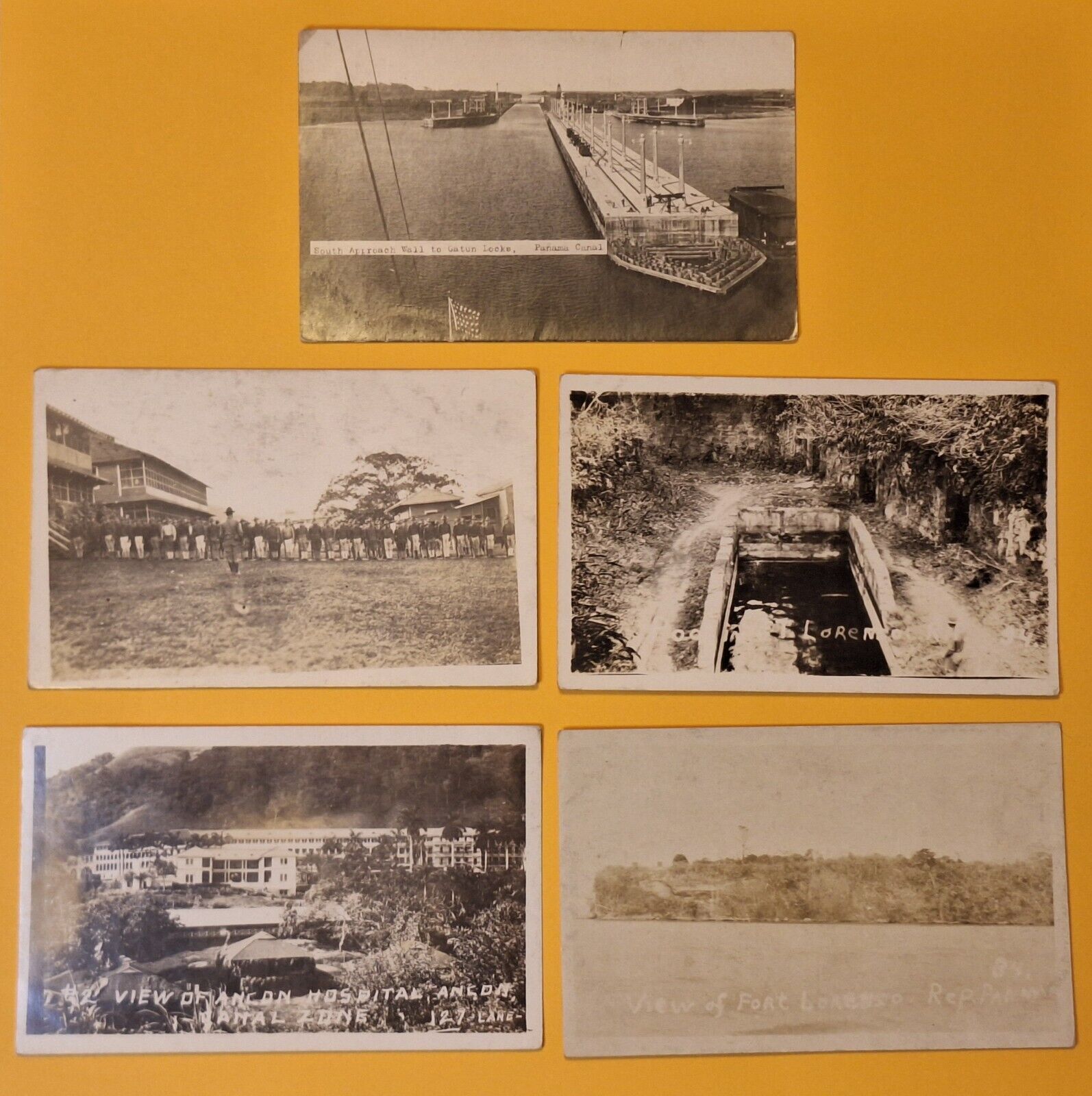5 RPPC Panama Canal Zone Postcards Gatun Locks, Ancon Hospital, & Fort Lorenso