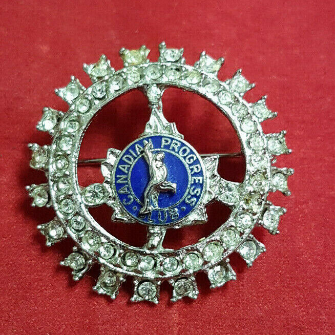 Vintage Canadian Progress Club Brooch. Rhinestone Covered. Intact. Approx. 1.6\