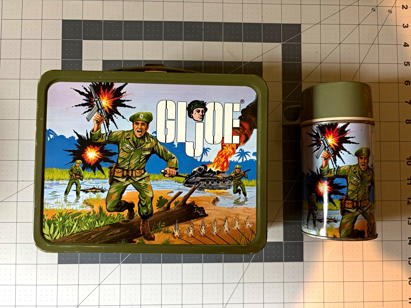 Vintage 1967 G.I. Joe Metal Lunchbox with Matching Thermos Brand Bottle