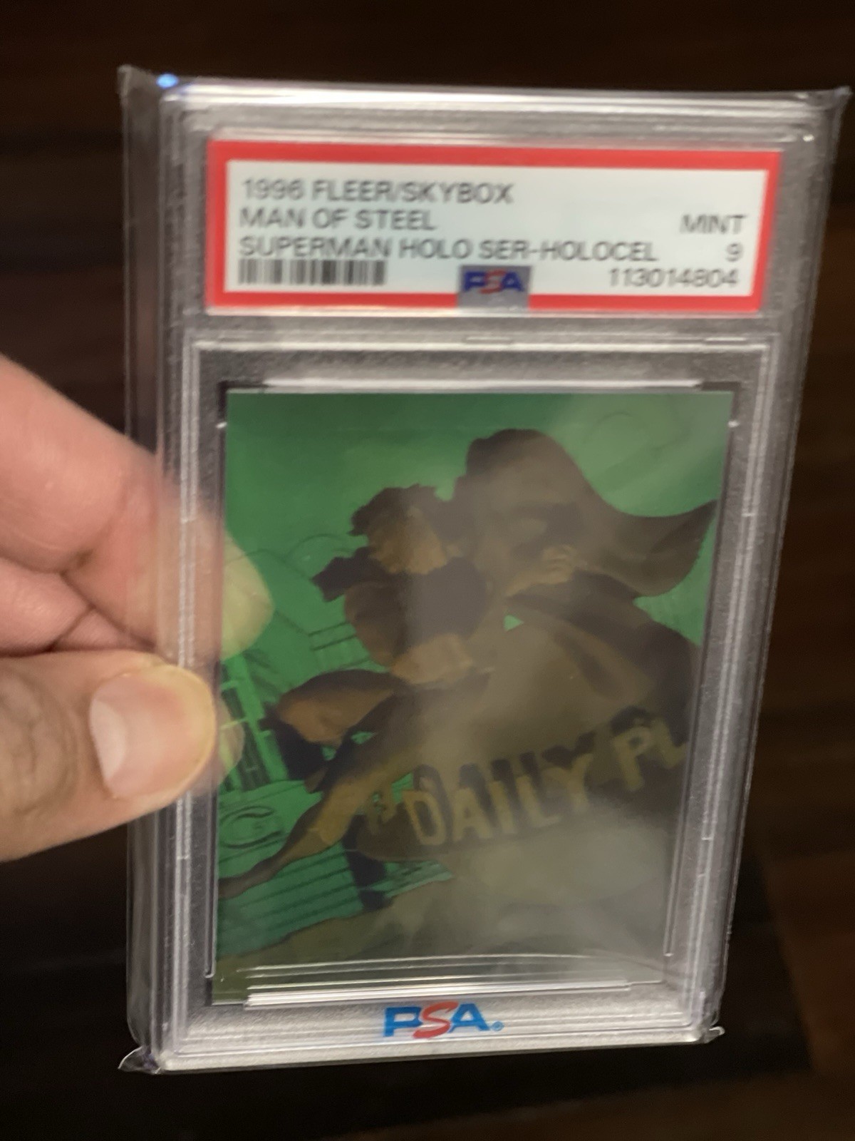 1996 Fleer/Skybox Man Of Steel/Superman Holocel Clear Card, PSA Graded Mint 9 1996 Fleer/Skybox Man Of Steel/Superman Holocel Clear Card, PSA Graded Mint 9