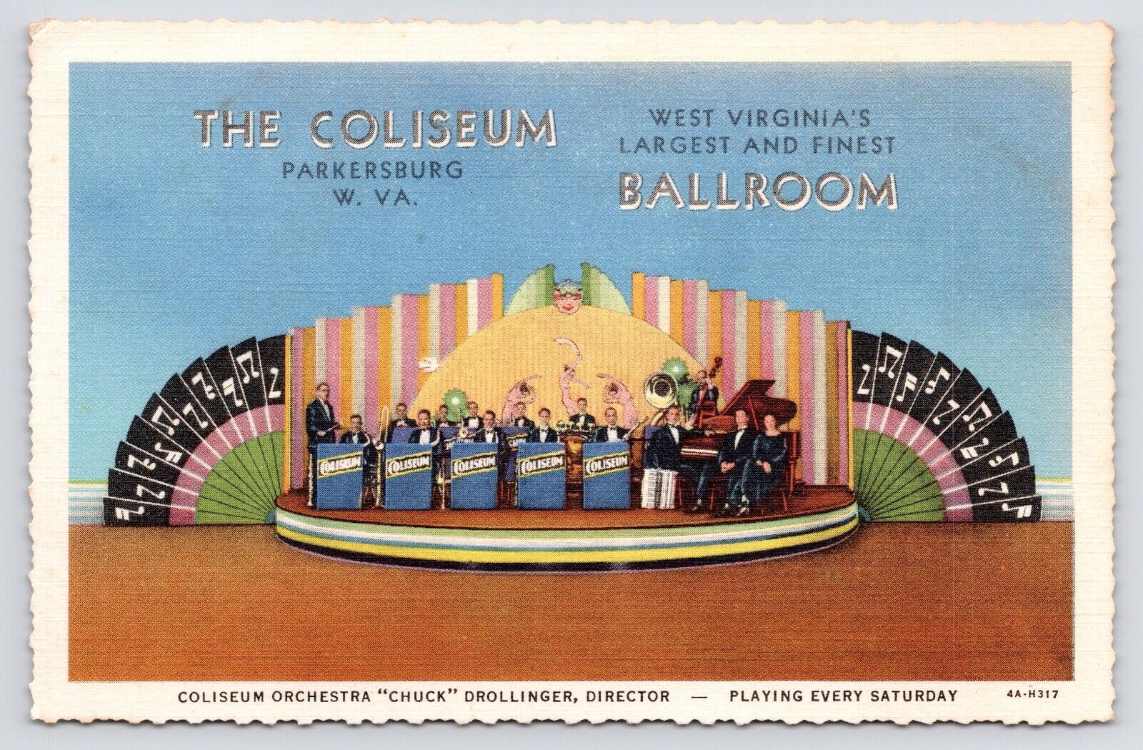 1930s The Coliseum Ballroom Orchestra Deco Parkersburg West Virginia WV Postcard
