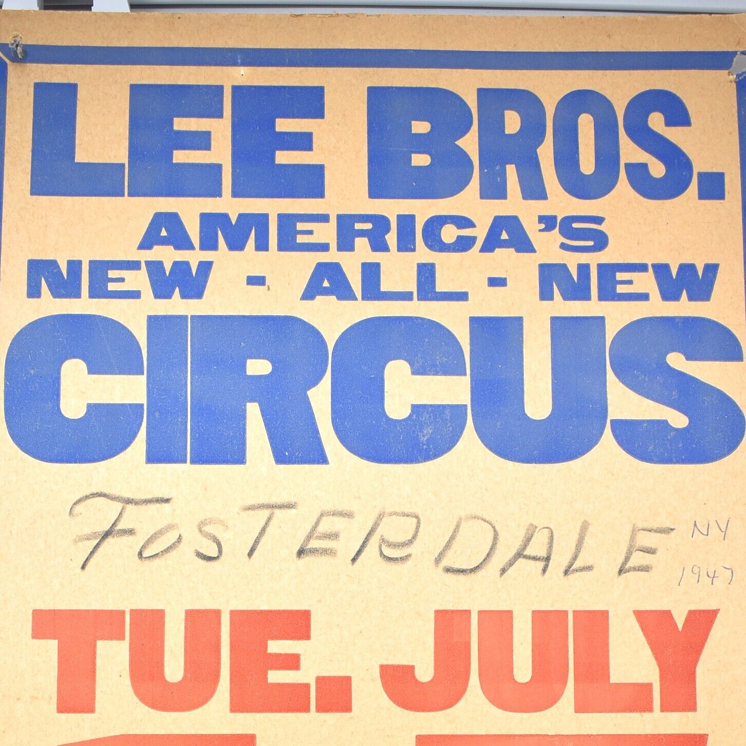 1947 Lee Bros Brothers American Circus Poster Fosterdale Cochecton New York