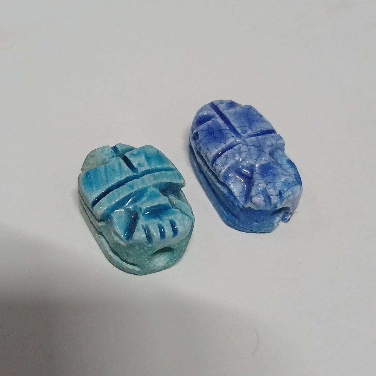Ancient Egyptian Scarab Bead Blue Ceramic Pharaoh Collectible Vintage Craft.